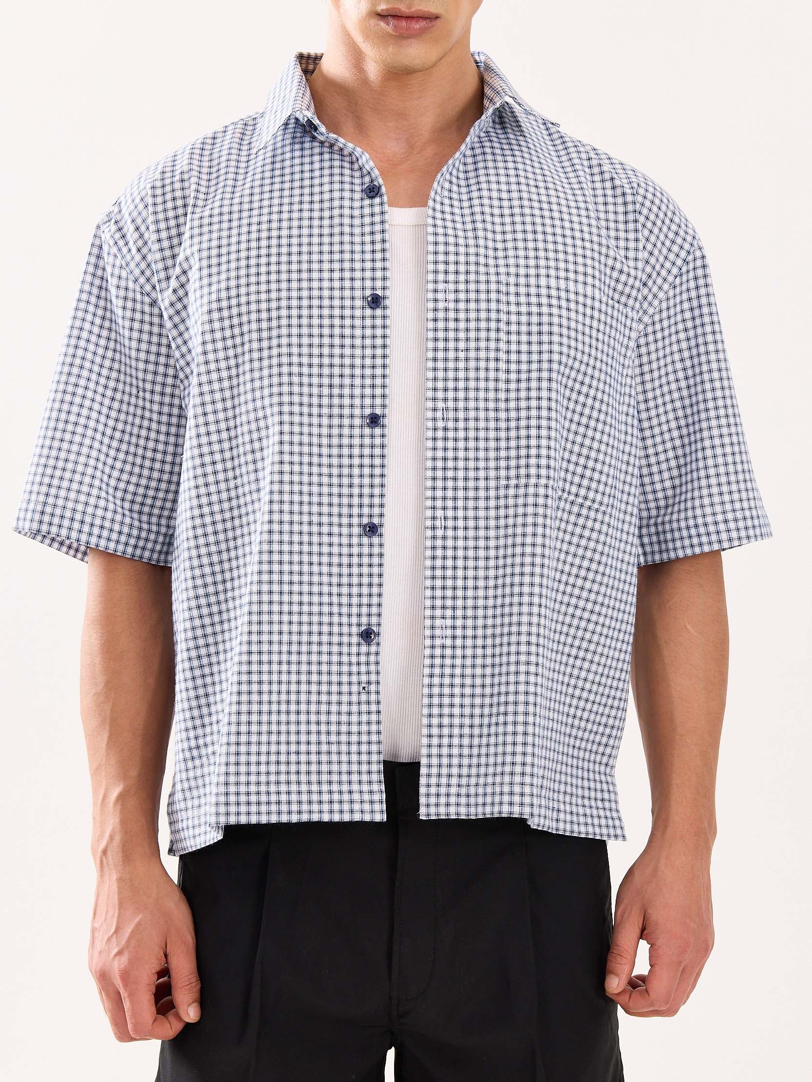 Blue Checkered Cropped Shirt - Image 5