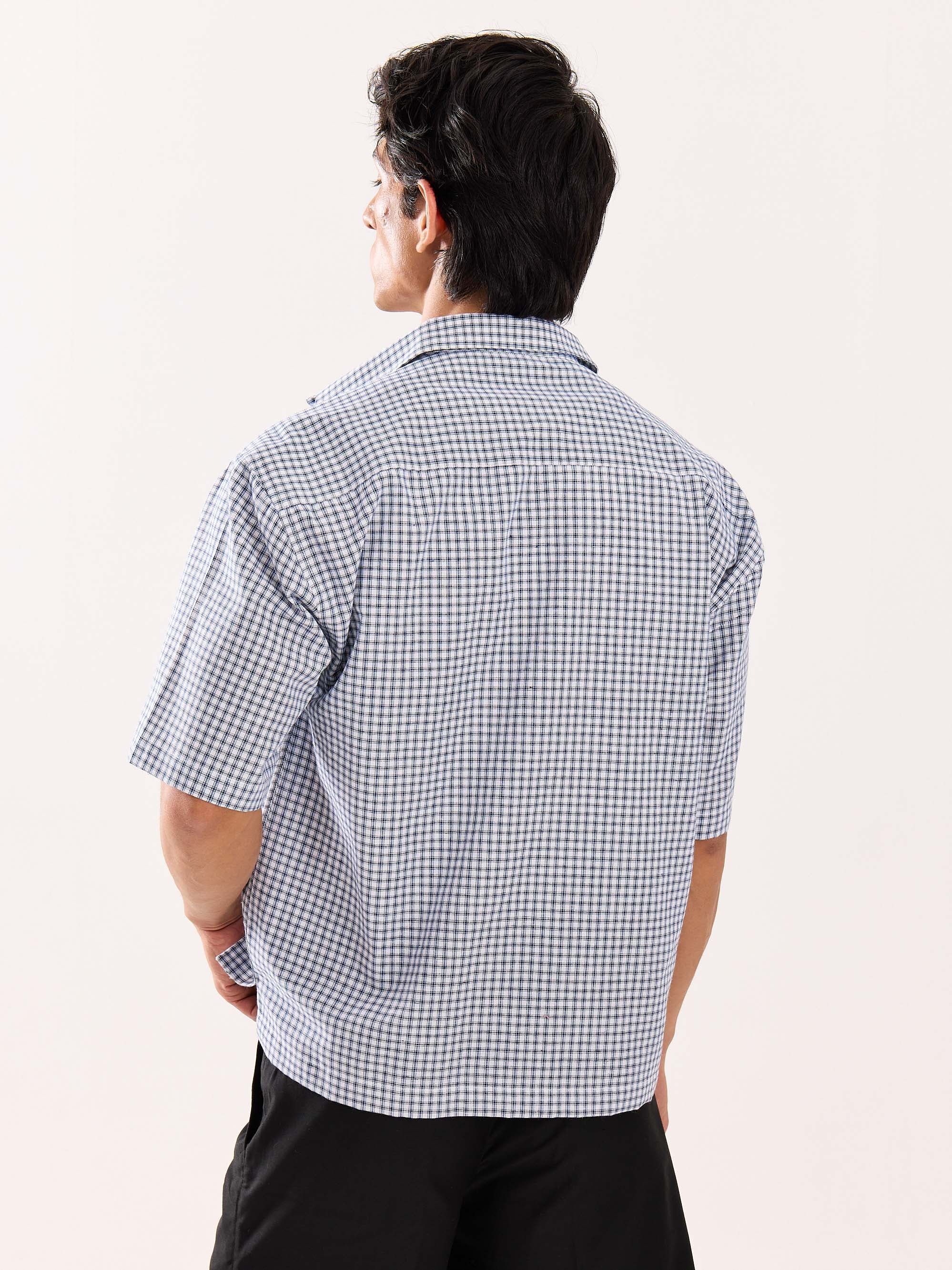 Blue Checkered Cropped Shirt - Image 8