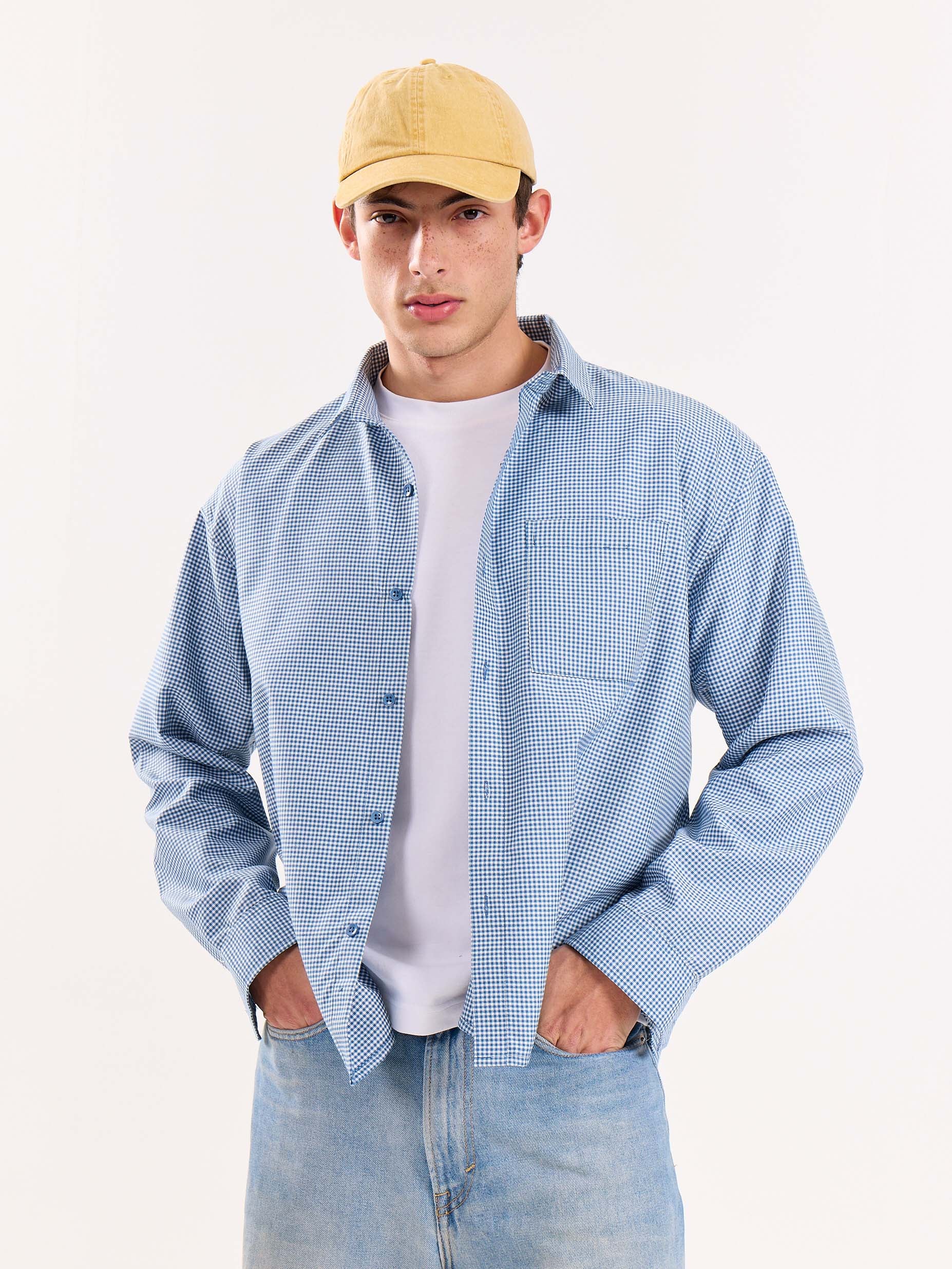 Blue Checkered Oversized Cropped Shirt - Image 2