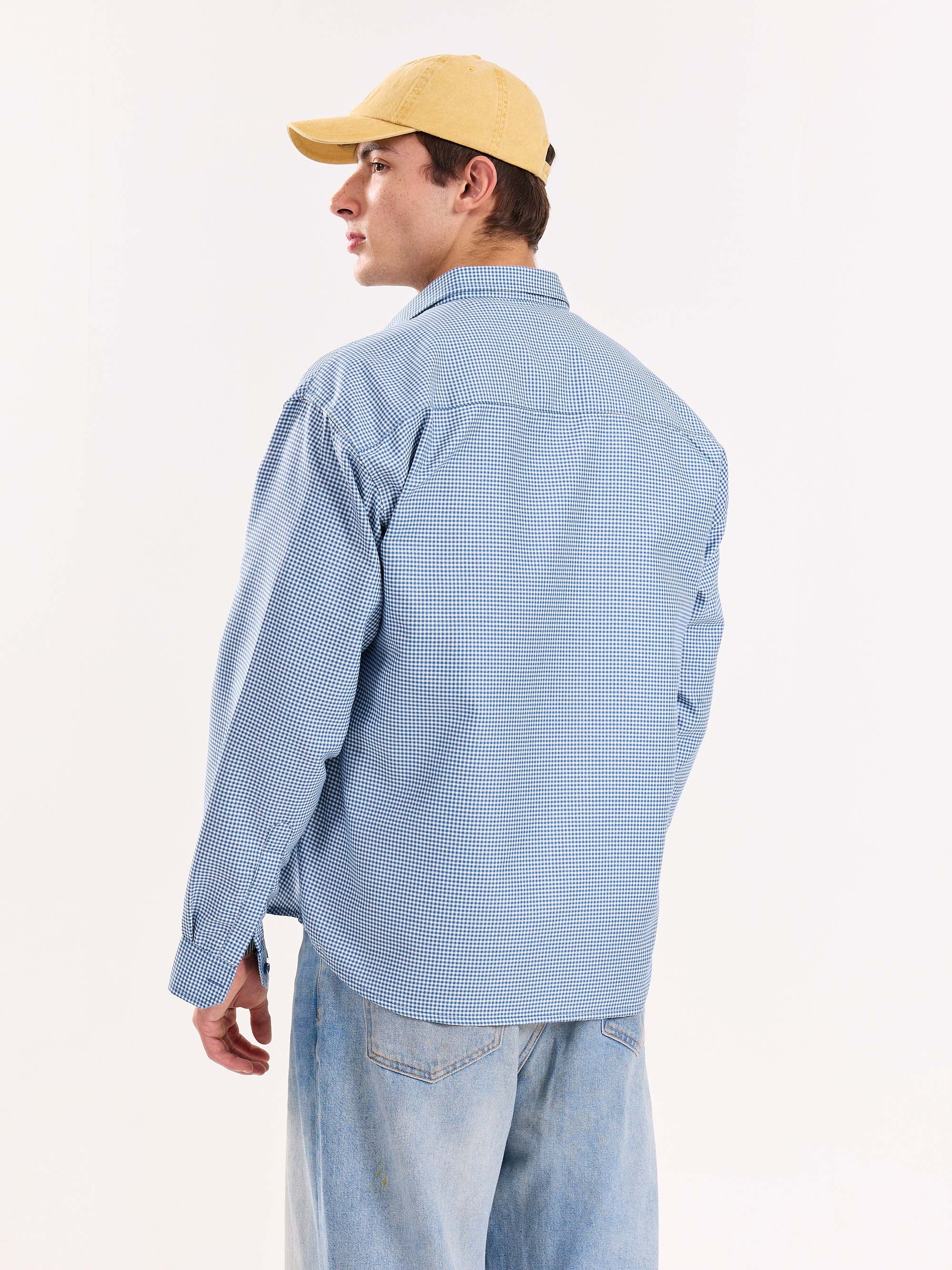 Blue Checkered Oversized Cropped Shirt - Image 8