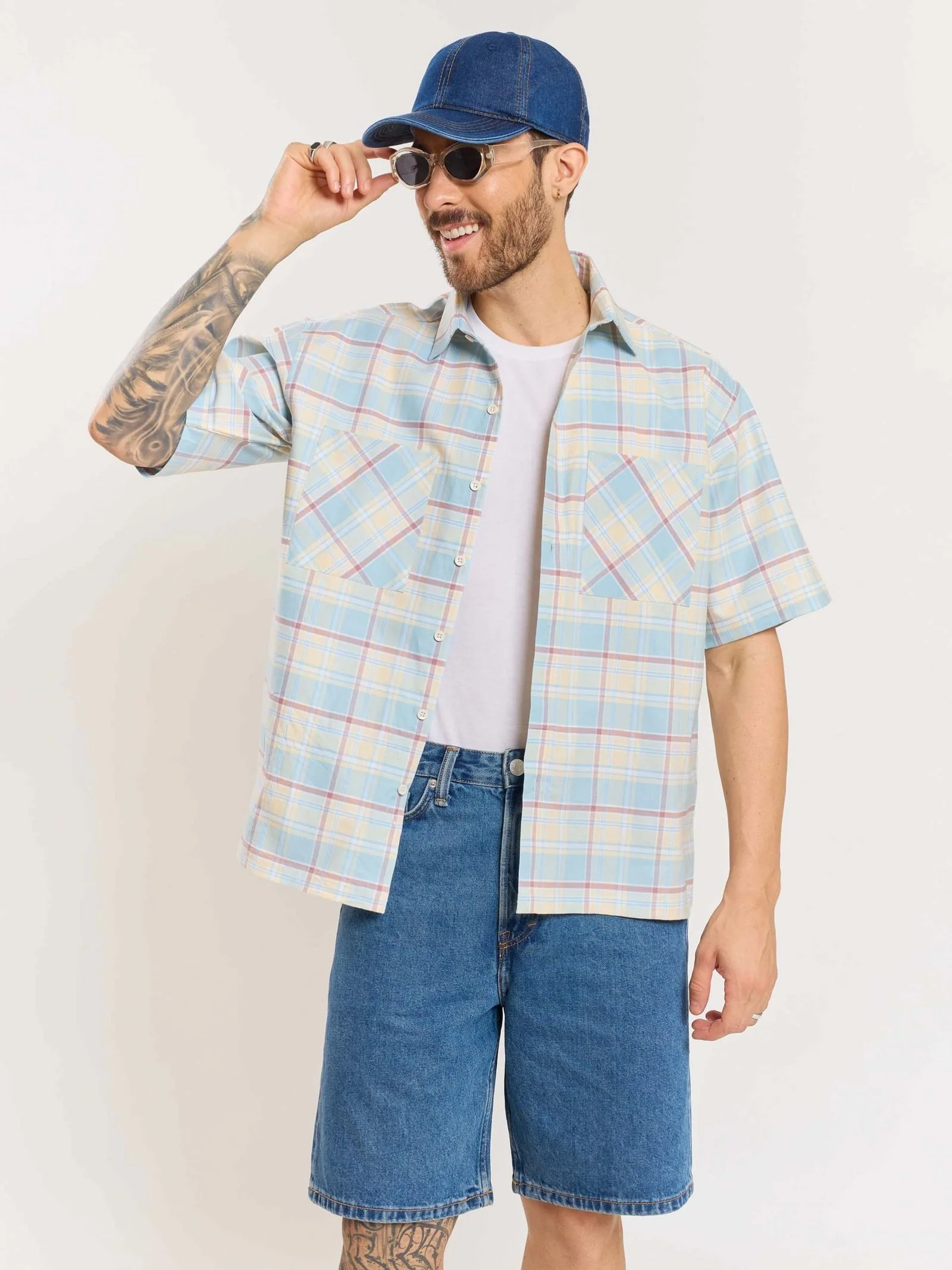 Blue Checked Cropped Shirt - Image 3