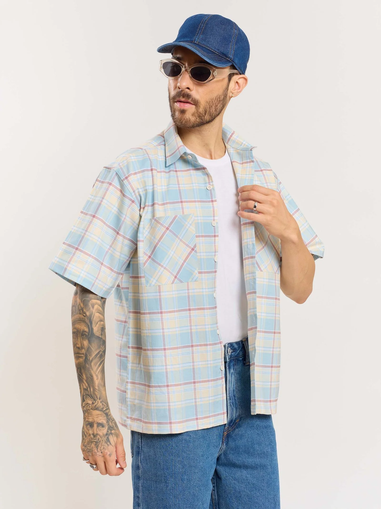 Blue Checked Cropped Shirt - Image 4