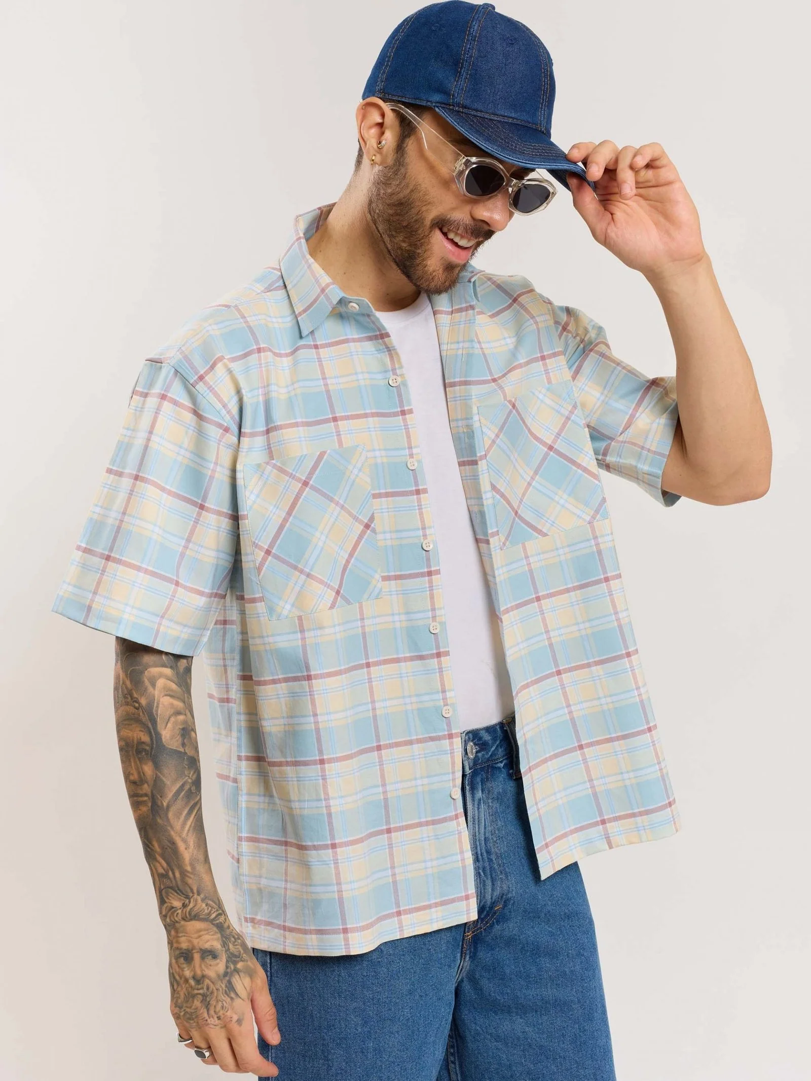 Blue Checked Cropped Shirt - Image 5