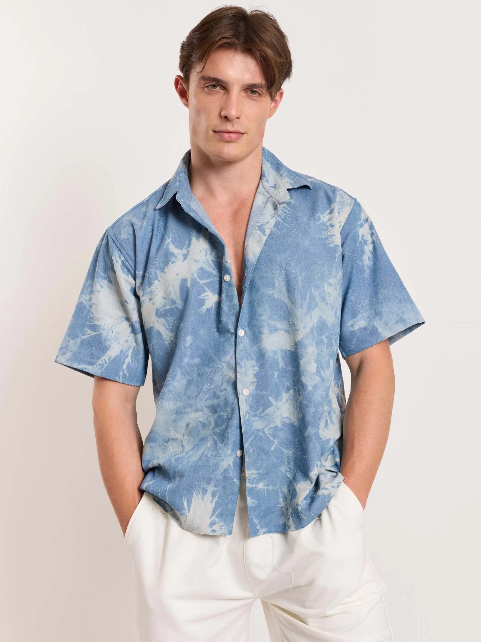 Star Embossed Denim - Cropped Shirt - Image 3