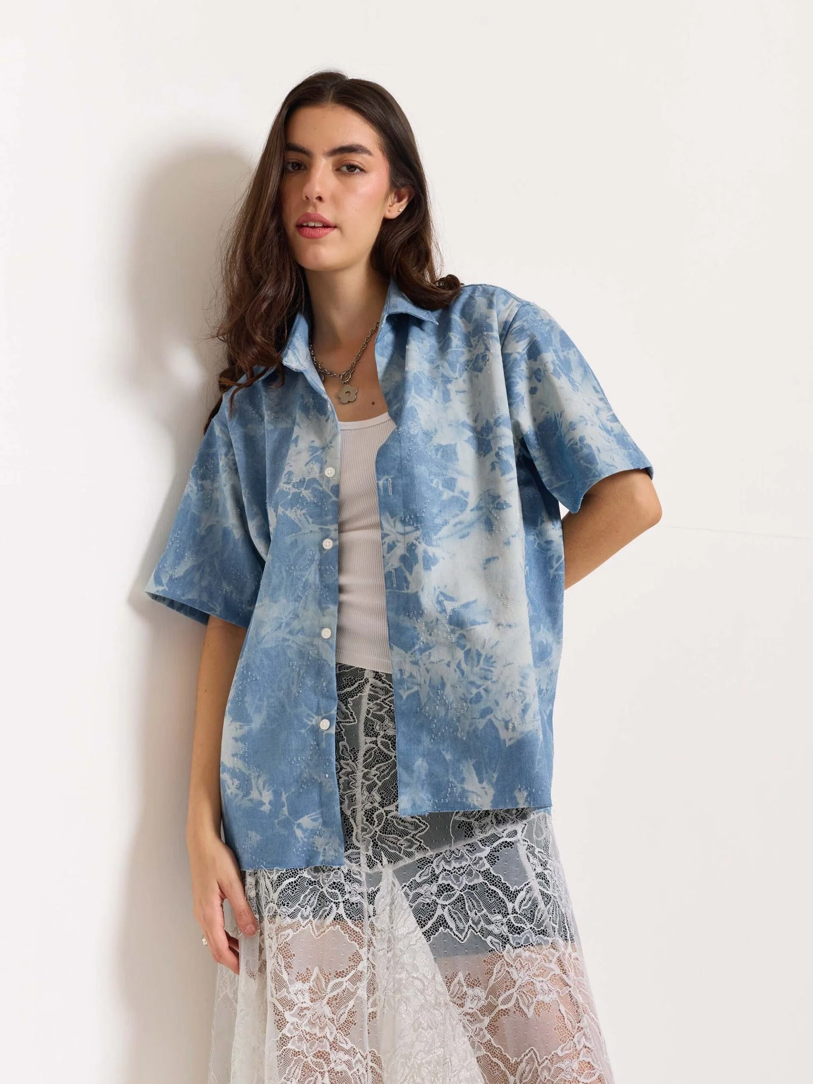 Star Embossed Denim - Cropped Shirt - Image 6