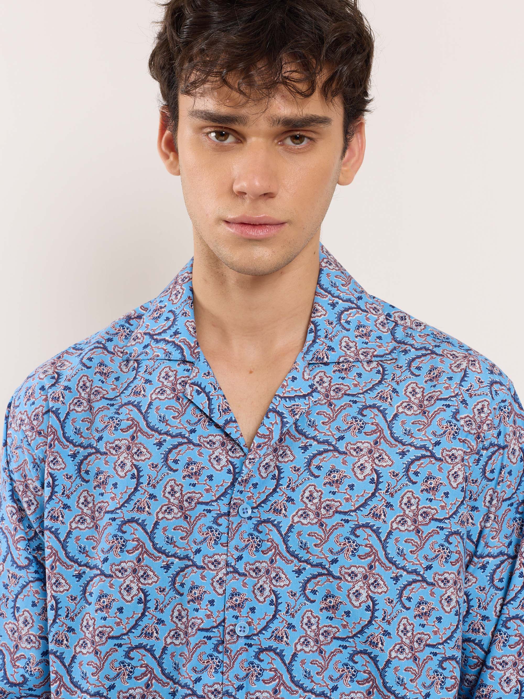 Blue Floral Vine Printed Resort Shirt - Image 3