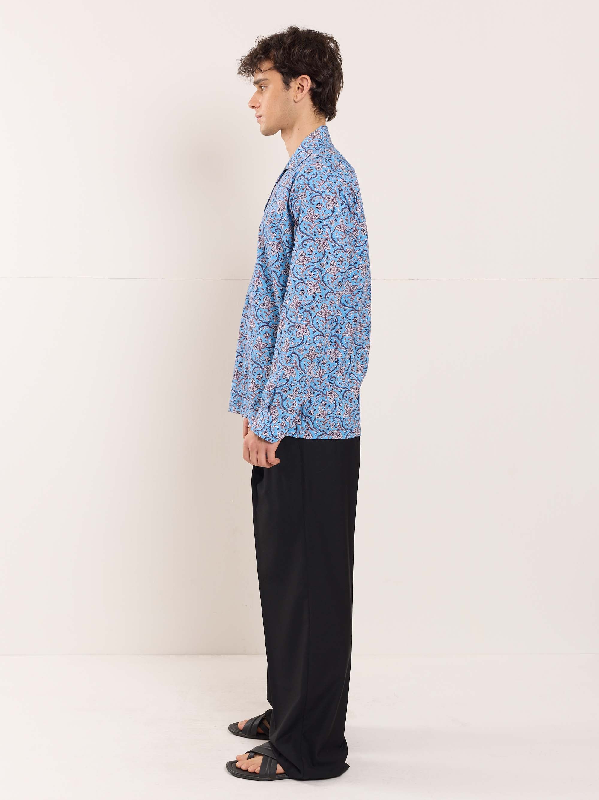 Blue Floral Vine Printed Resort Shirt - Image 5