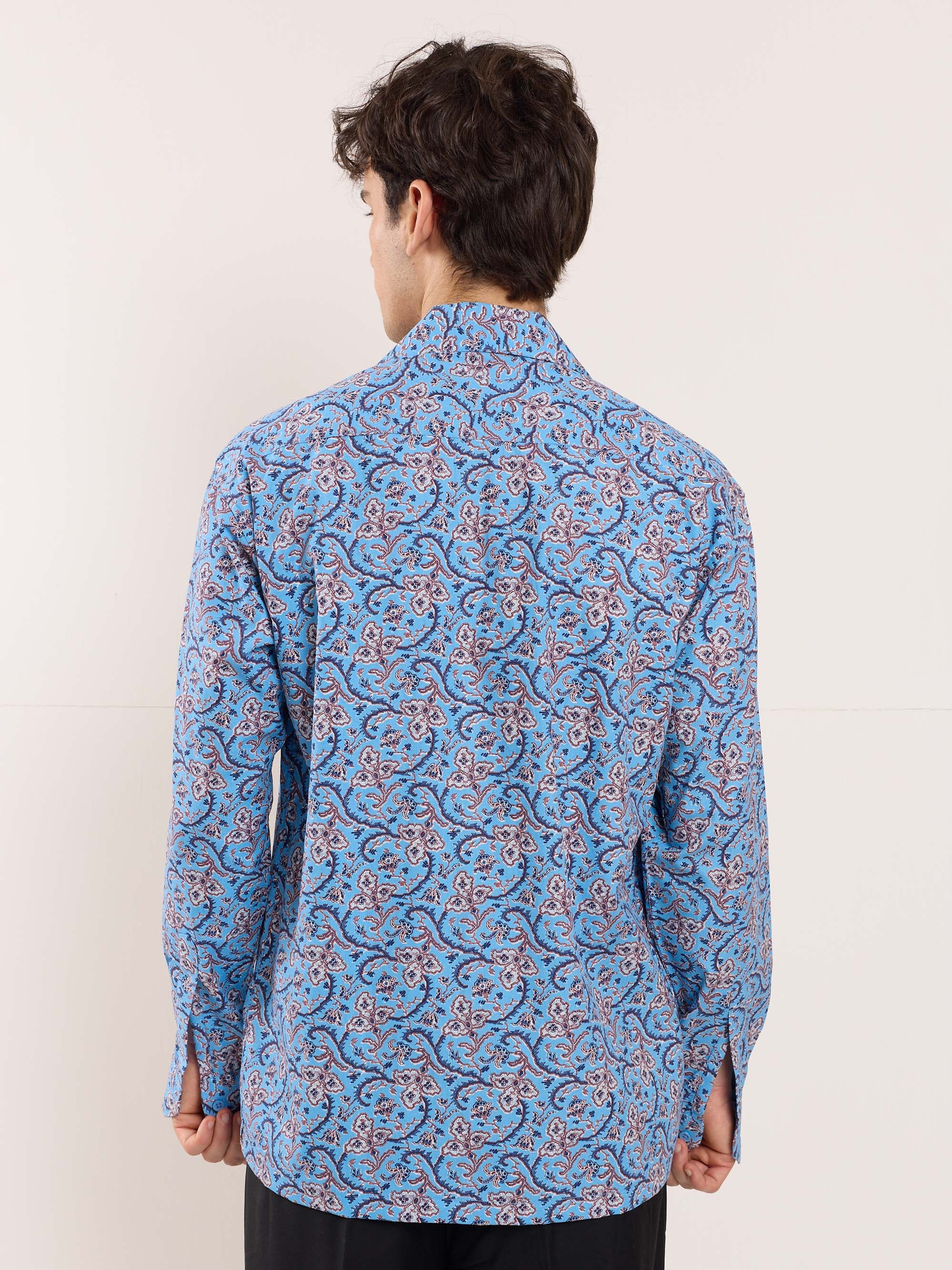 Blue Floral Vine Printed Resort Shirt - Image 6