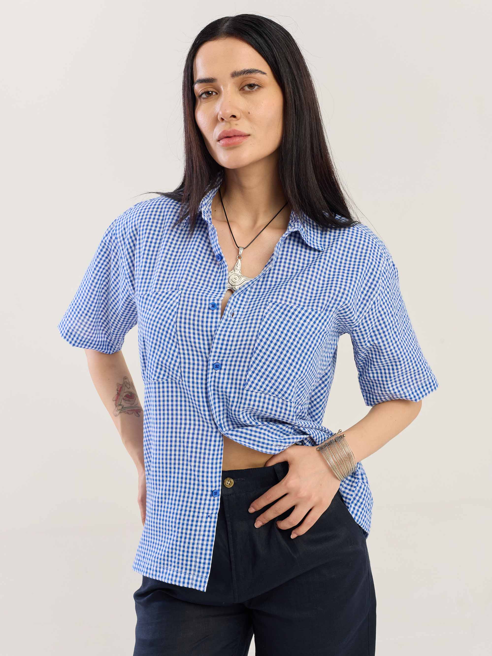 Blue Gingham Seersucker Shirt - Image 3