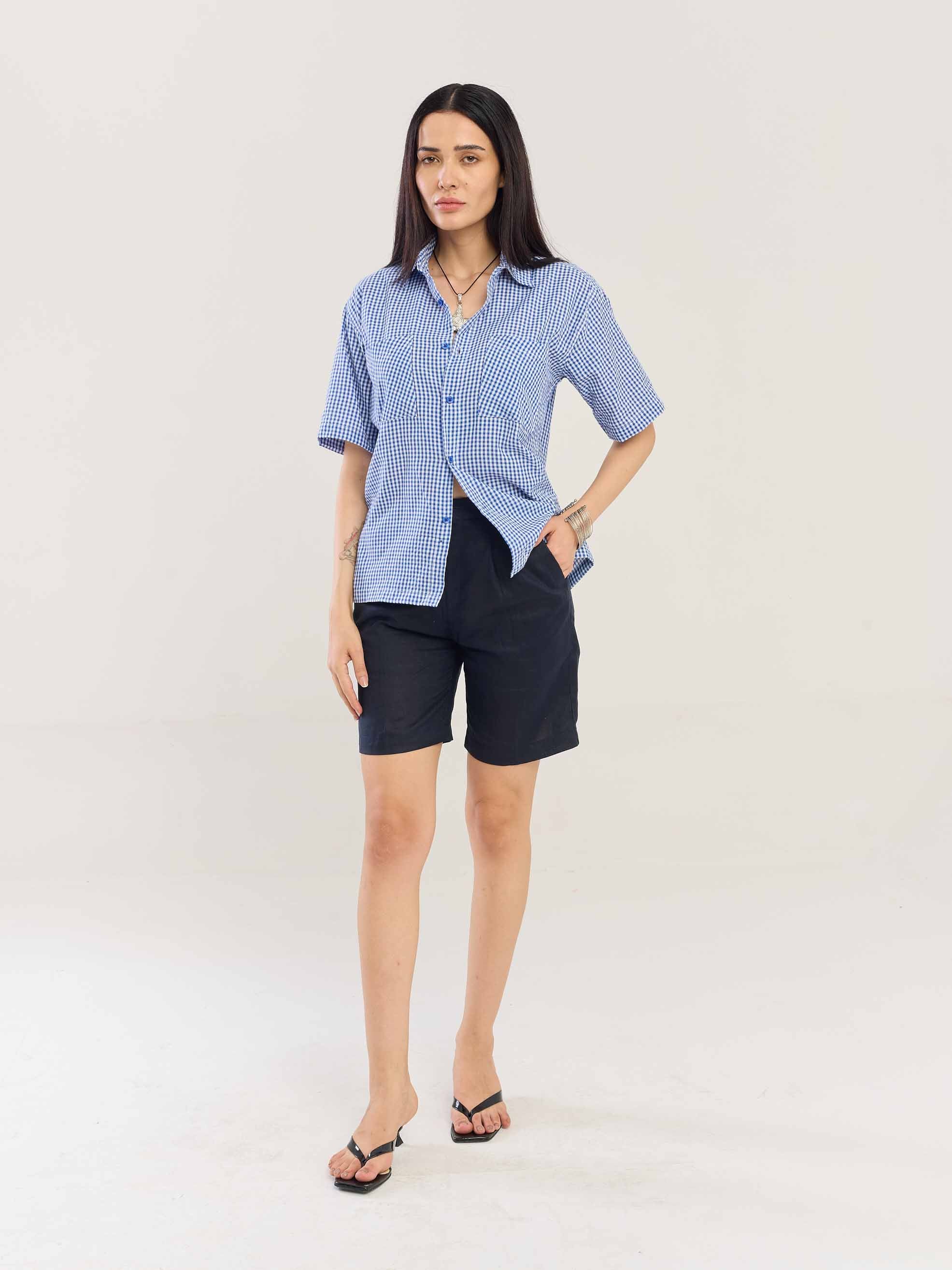 Blue Gingham Seersucker Shirt - Image 4