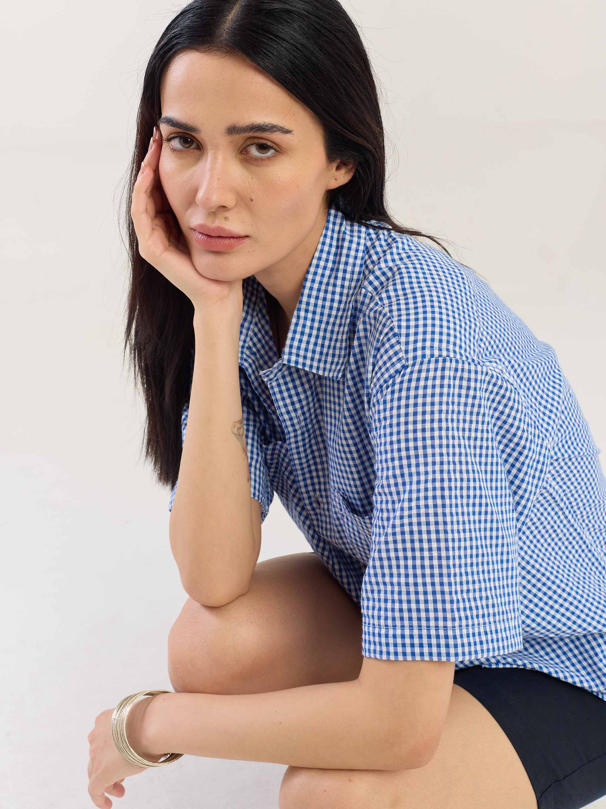 Blue Gingham Seersucker Shirt - Image 5