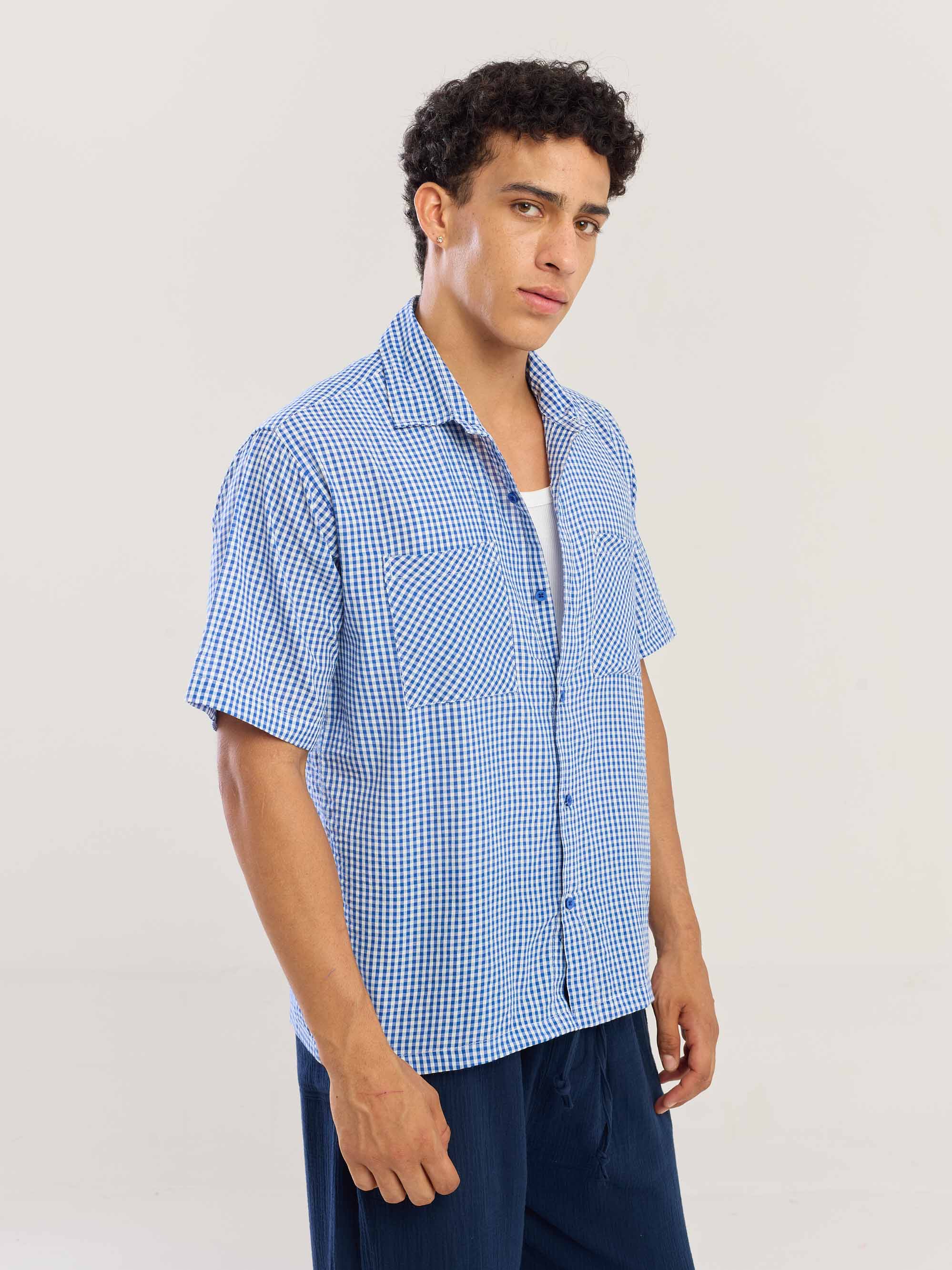 Blue Gingham Seersucker Shirt - Image 6