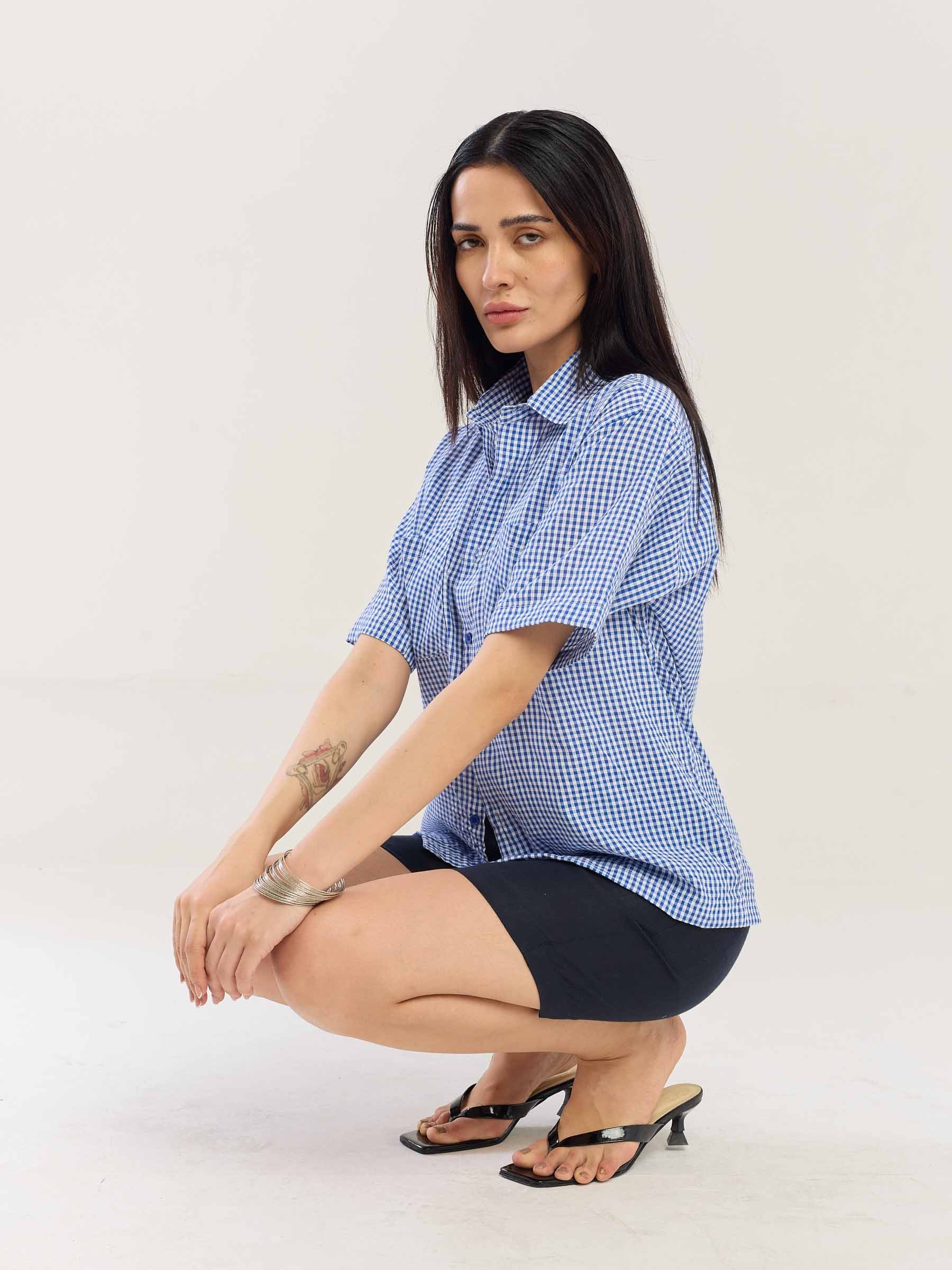 Blue Gingham Seersucker Shirt - Image 7