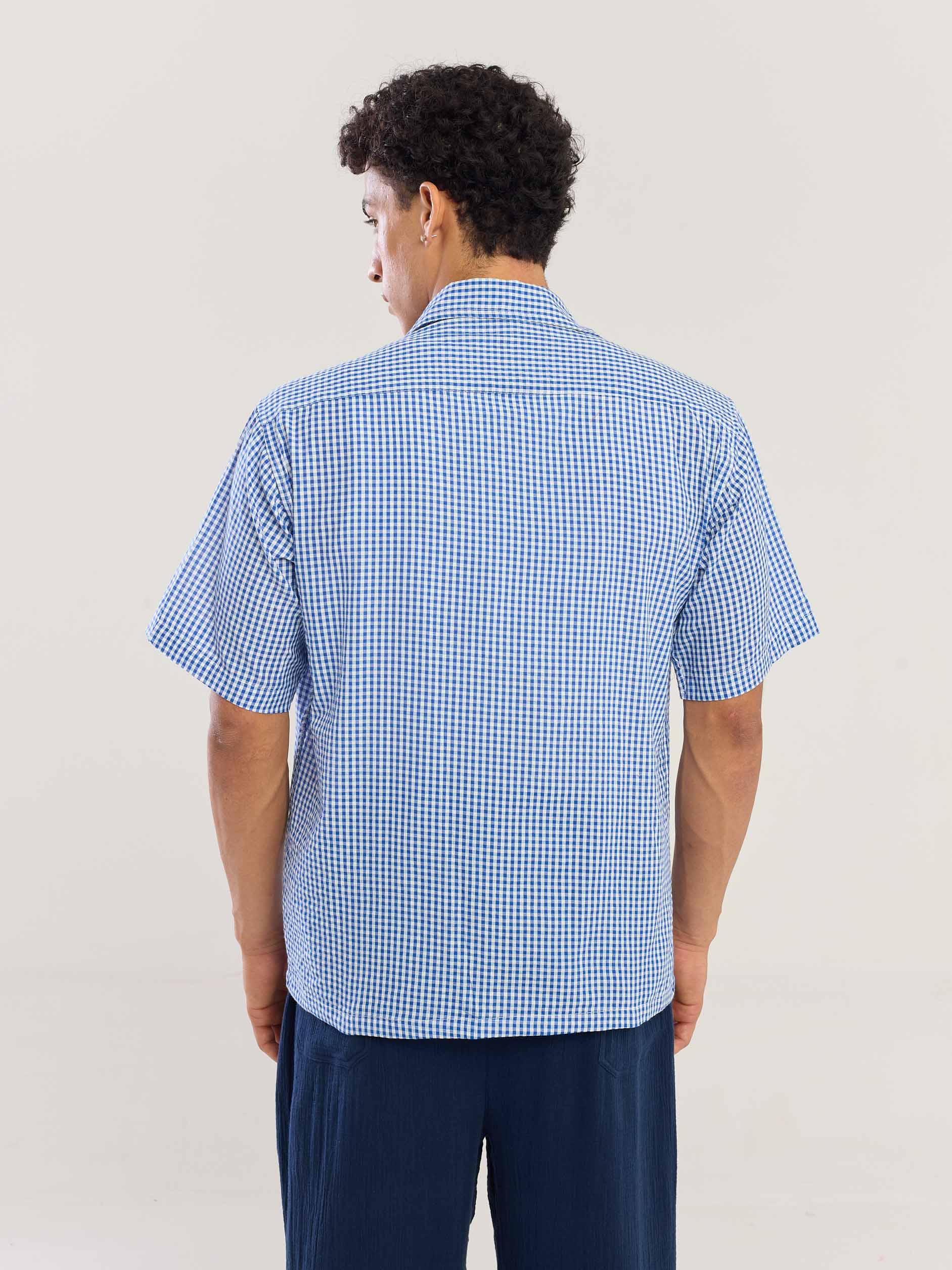 Blue Gingham Seersucker Shirt - Image 8