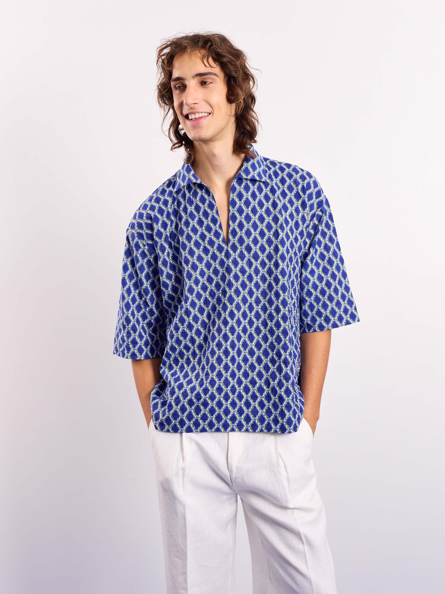 Blue & Green Geometrical Printed Pullover - Image 3