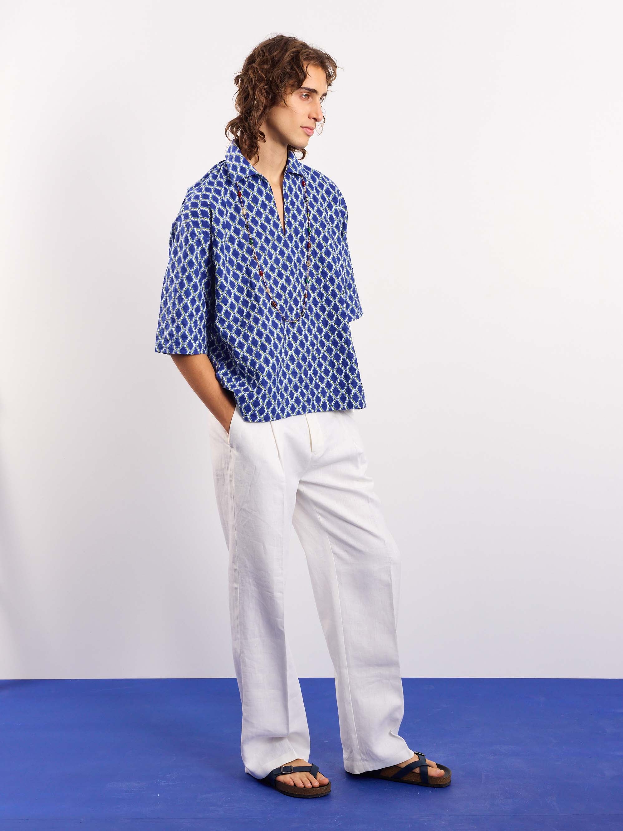 Blue & Green Geometrical Printed Pullover - Image 5