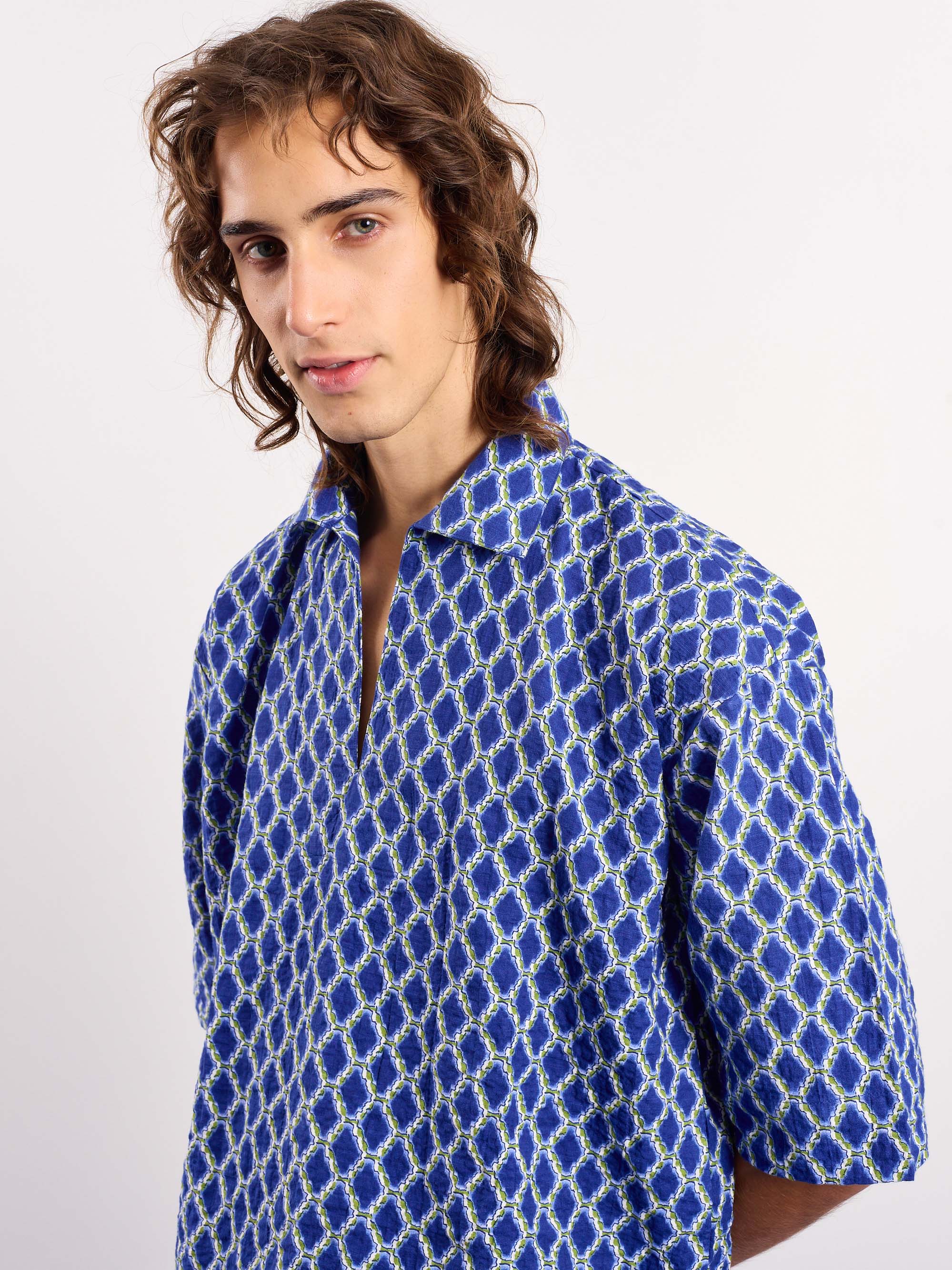 Blue & Green Geometrical Printed Pullover - Image 6