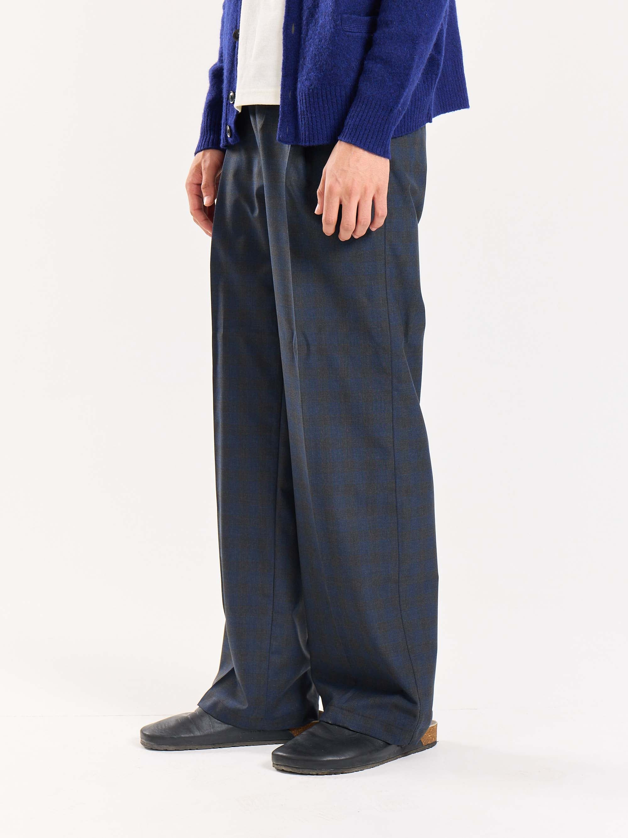 Blue & Grey Checked Baggy Fit Trousers - Image 4