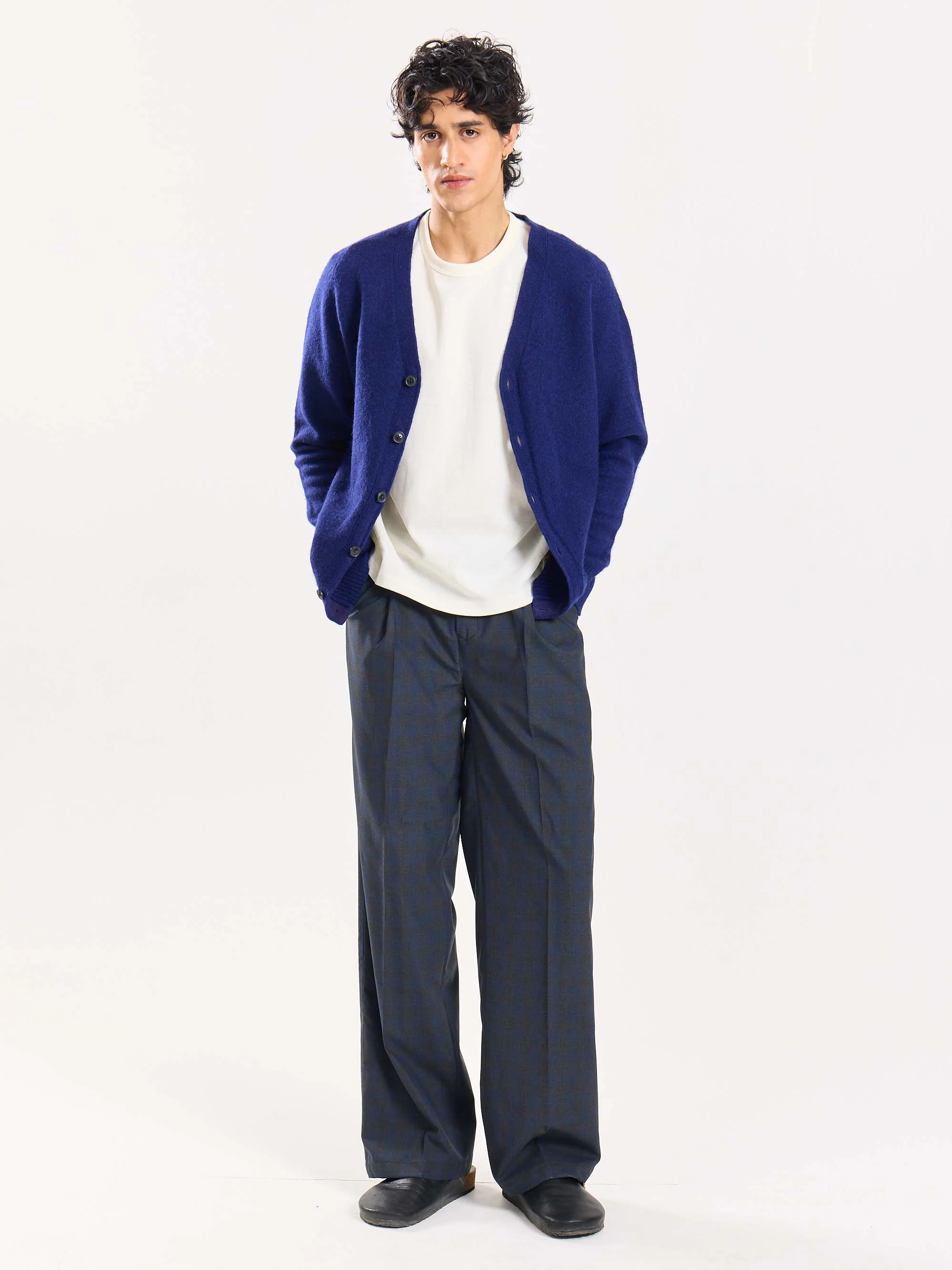 Blue & Grey Checked Baggy Fit Trousers - Image 5