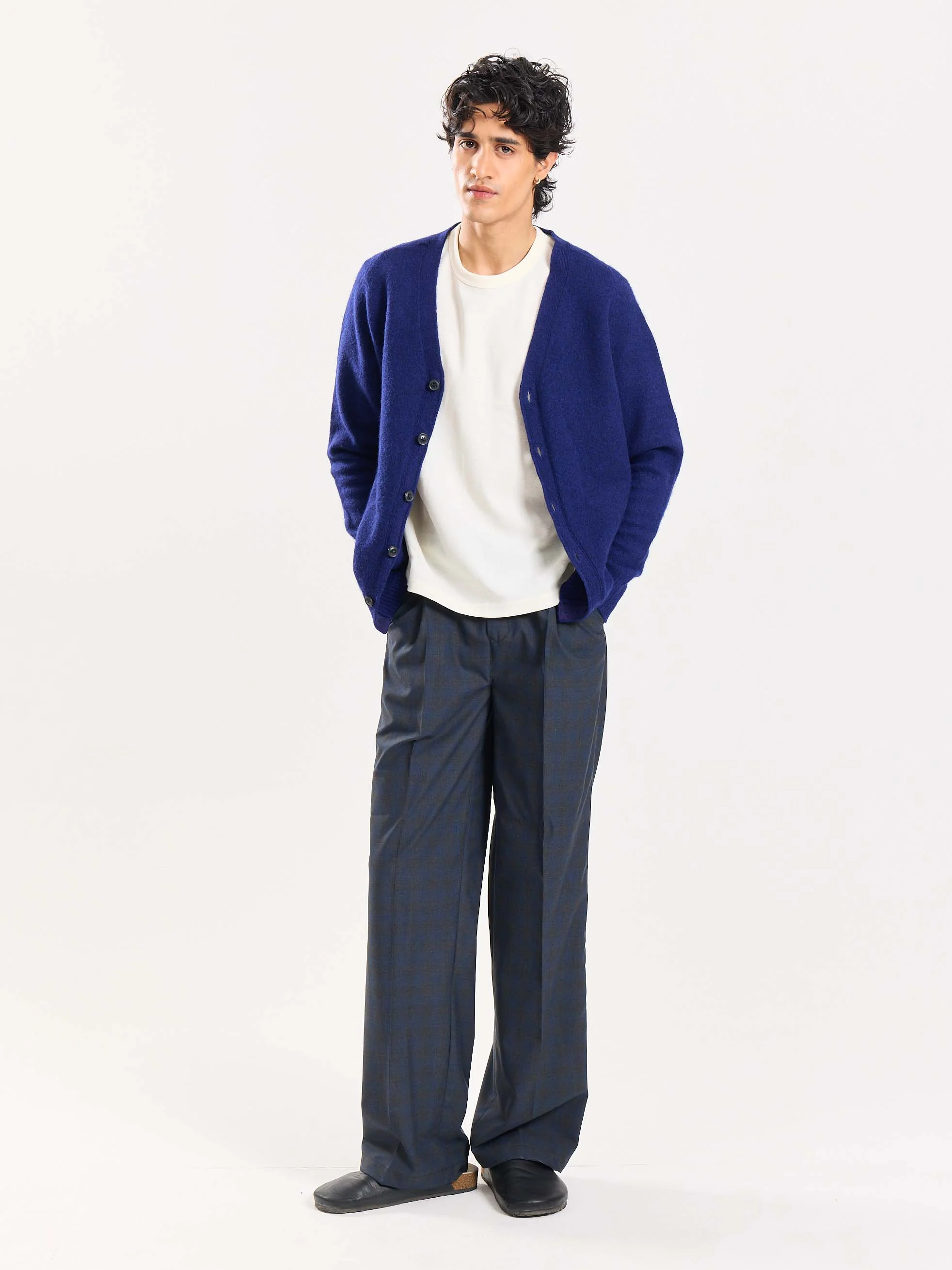 Blue & Grey Checked Baggy Fit Trousers - Image 6