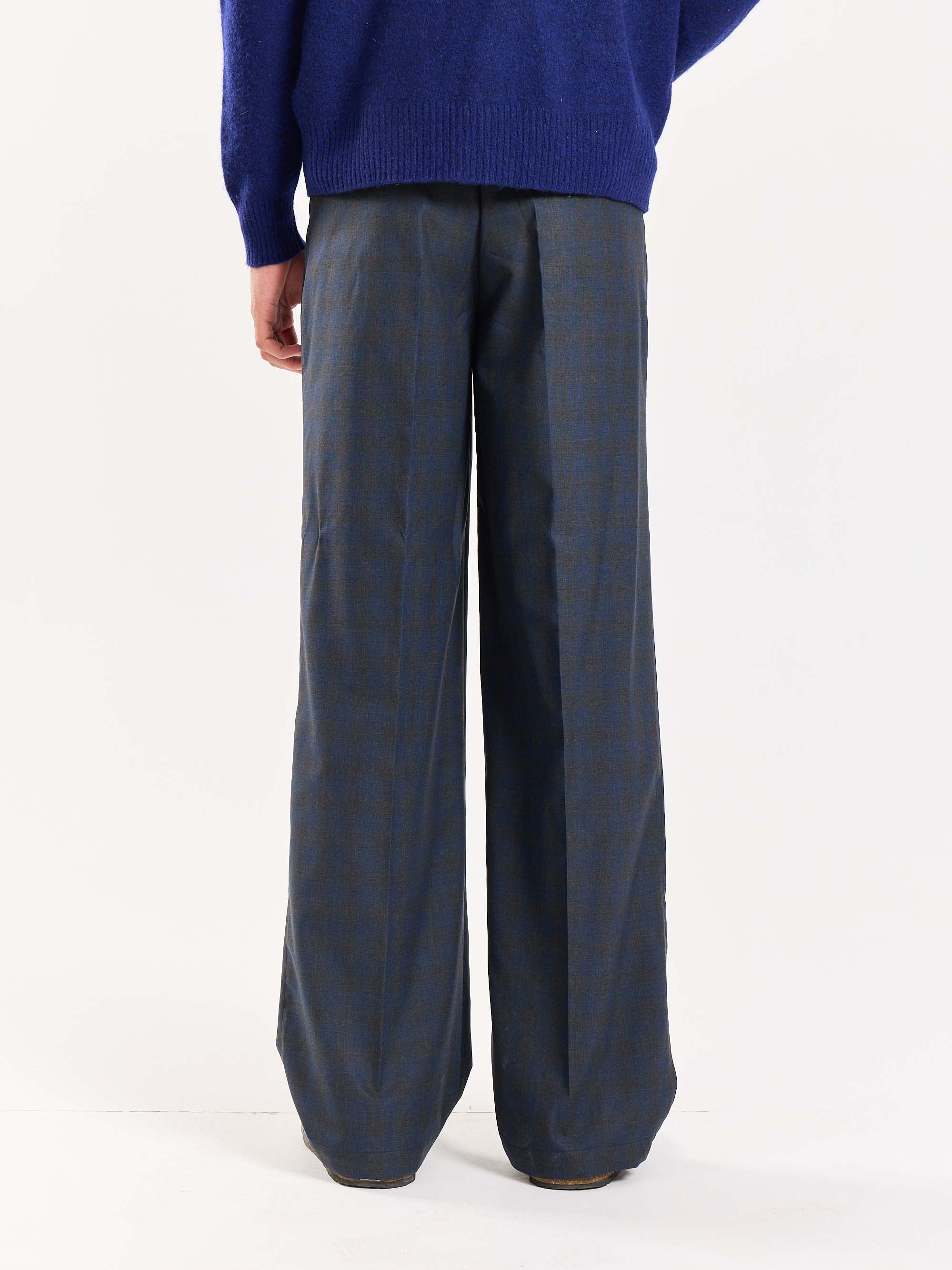 Blue & Grey Checked Baggy Fit Trousers - Image 7