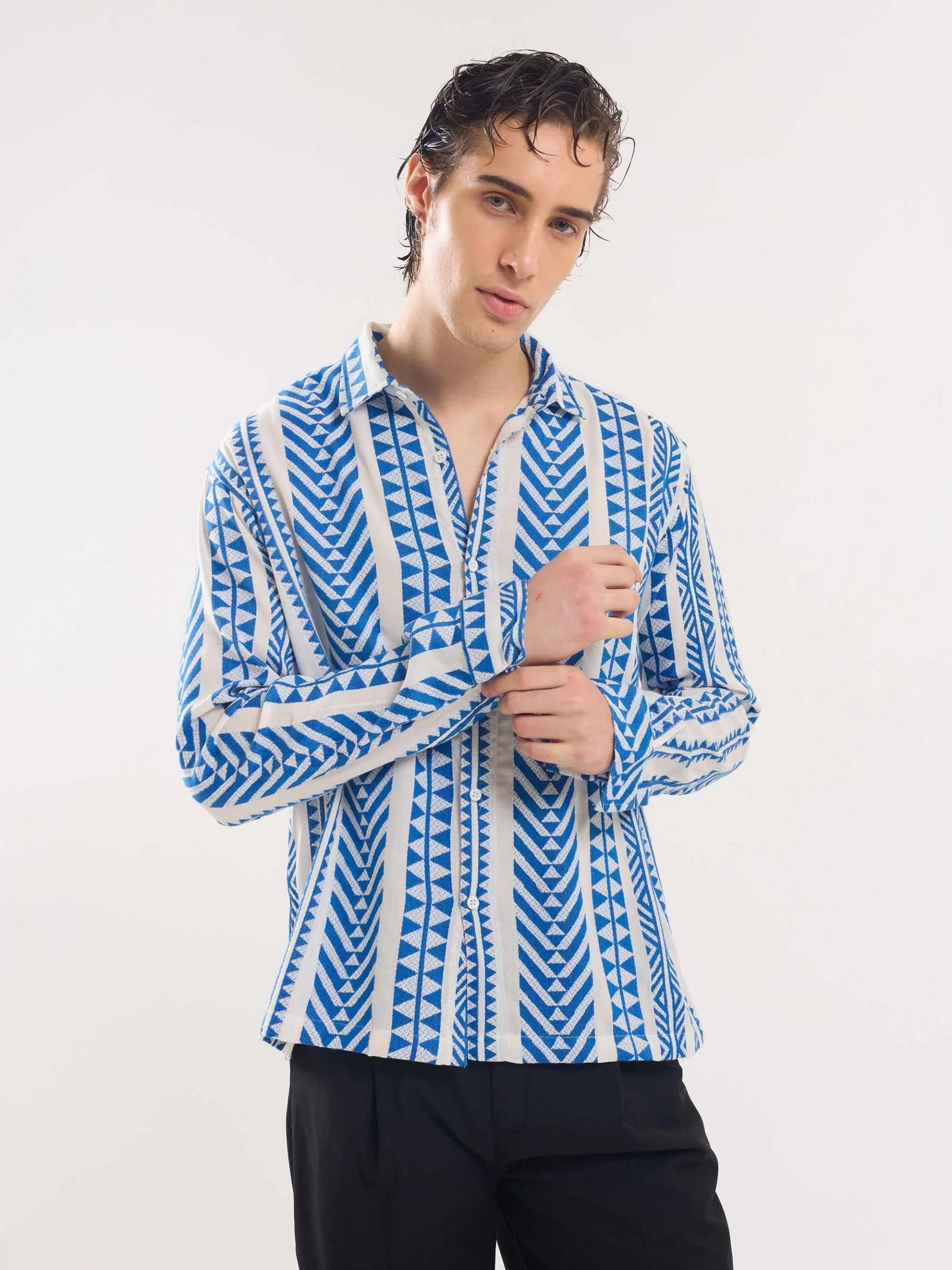 Blue Jacquard Weave Shirt - Image 4