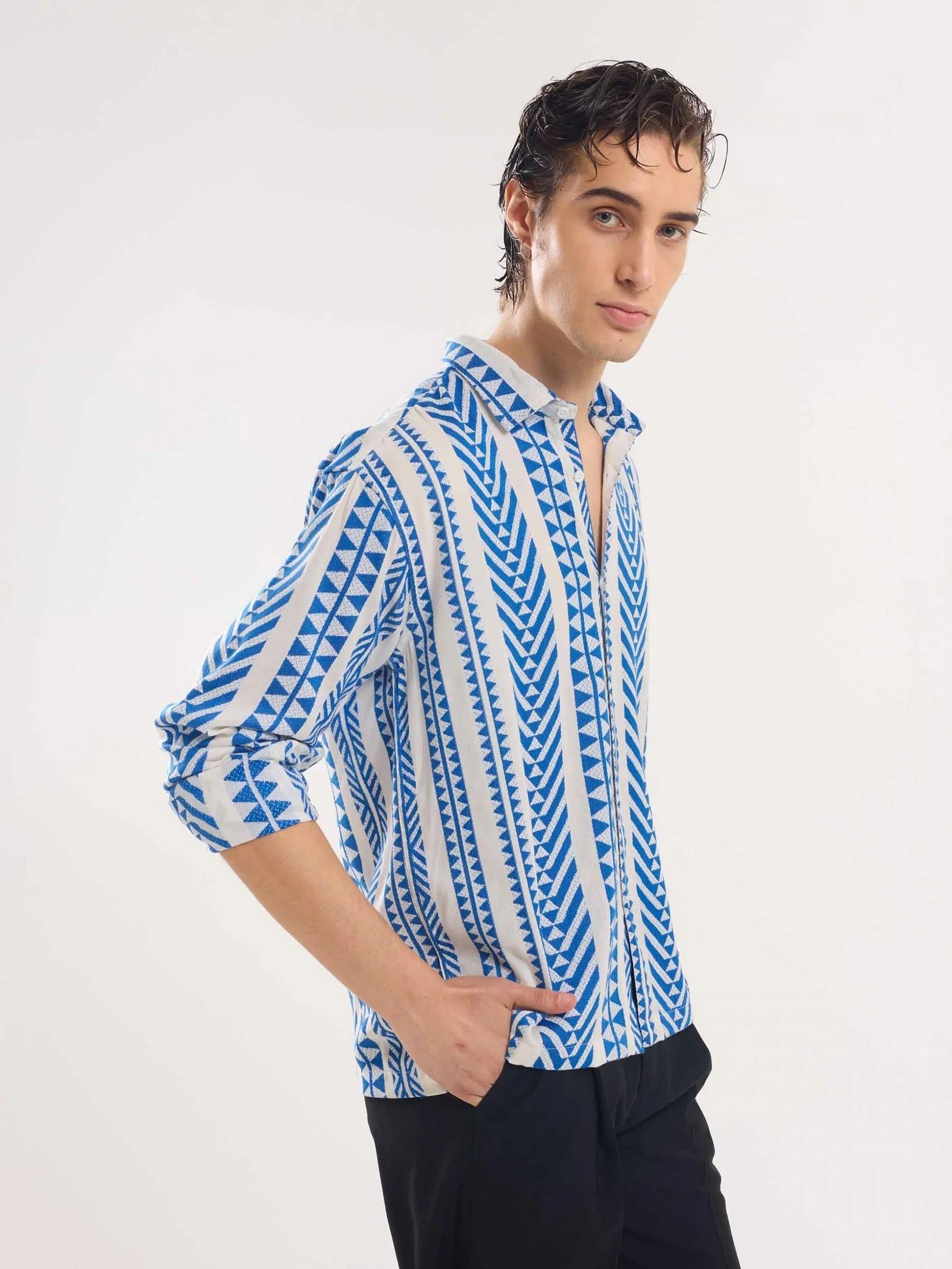 Blue Jacquard Weave Shirt - Image 6