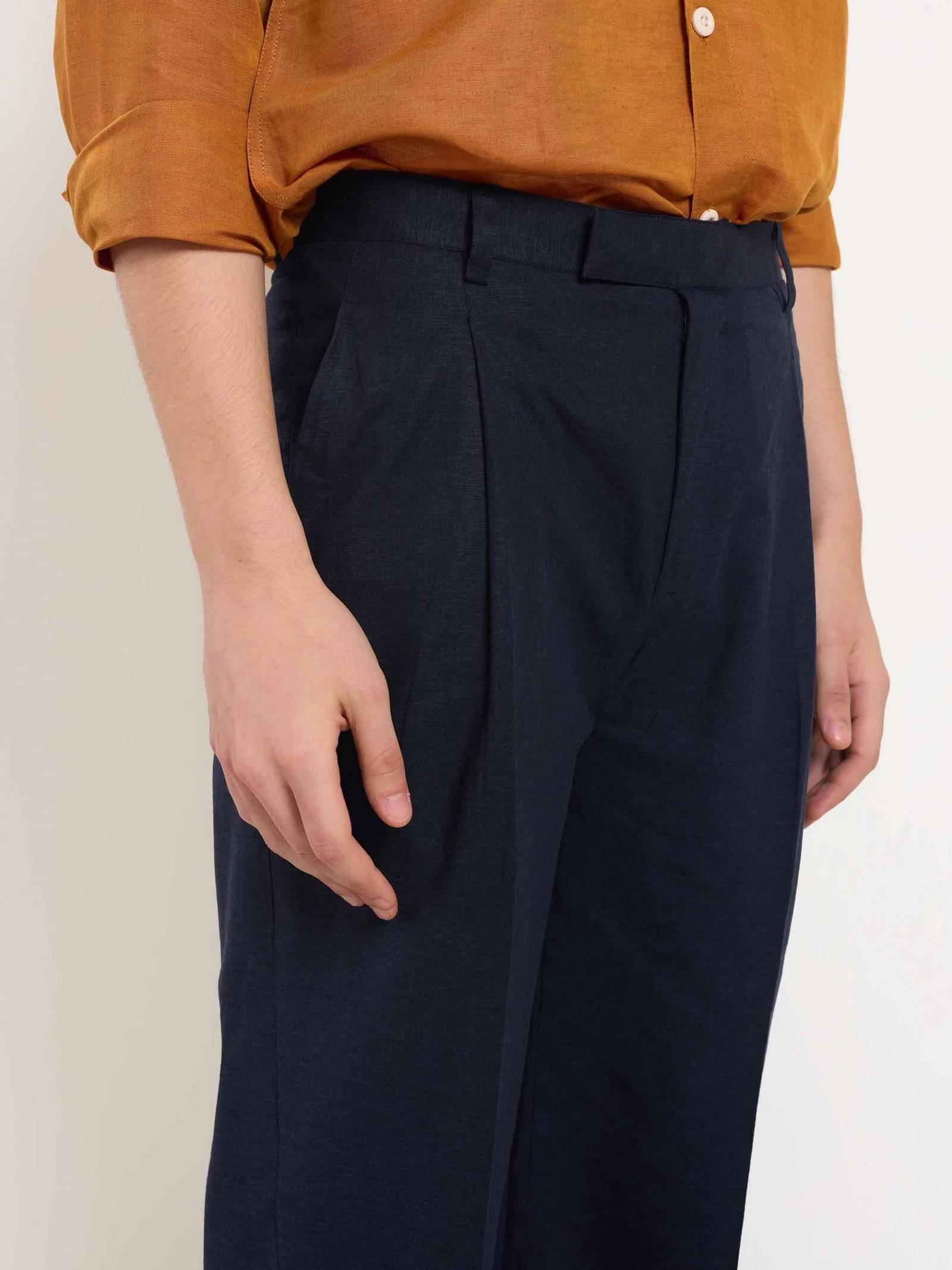Blue Linen Baggy Fit Trousers - Image 3