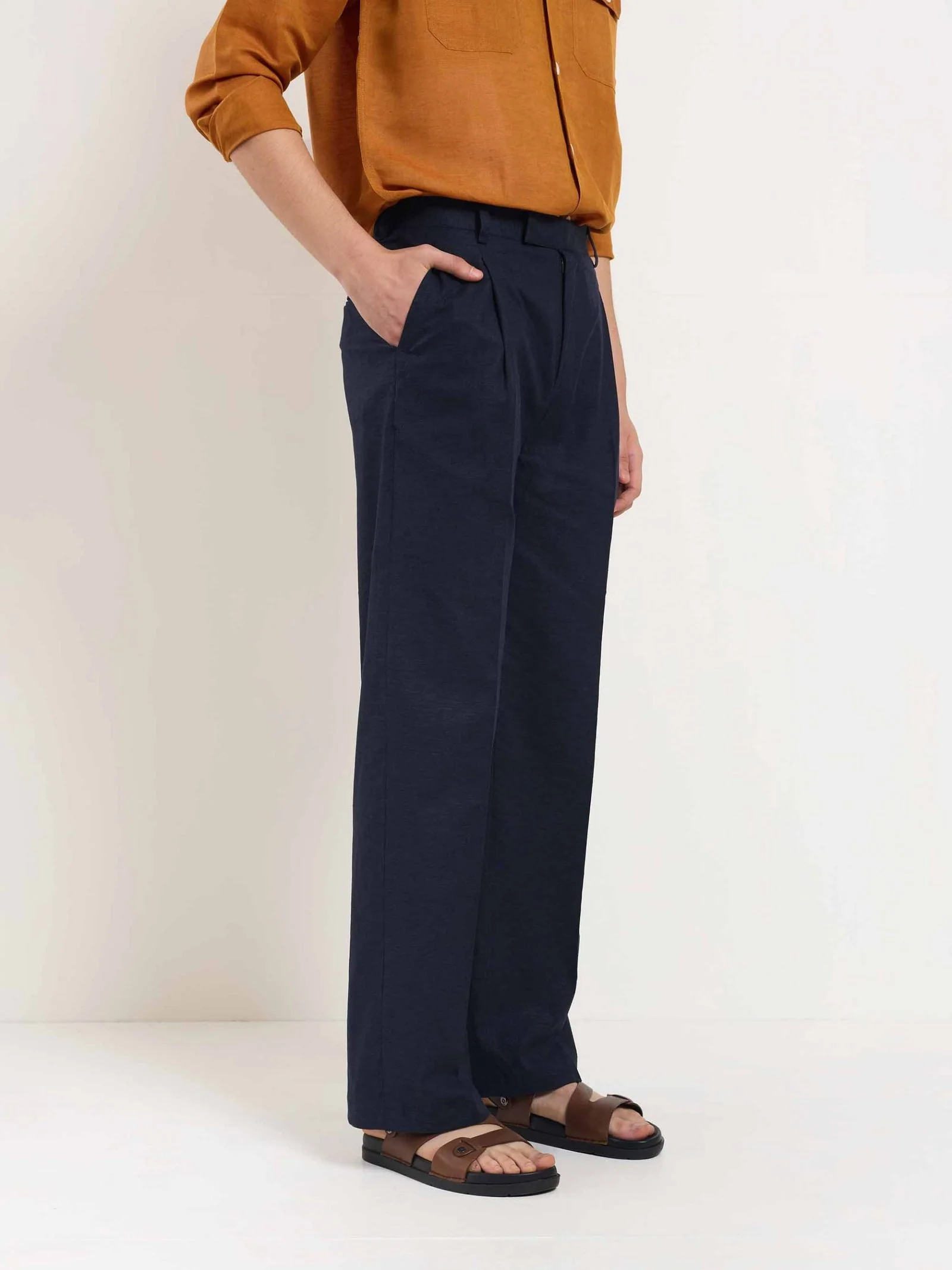 Blue Linen Baggy Fit Trousers - Image 4