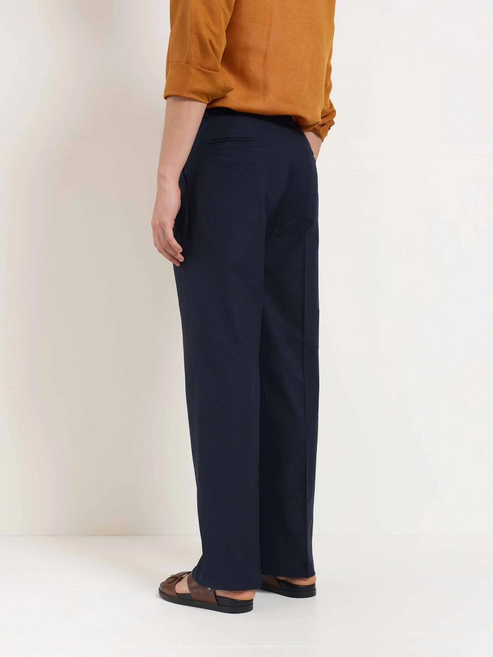 Blue Linen Baggy Fit Trousers - Image 5
