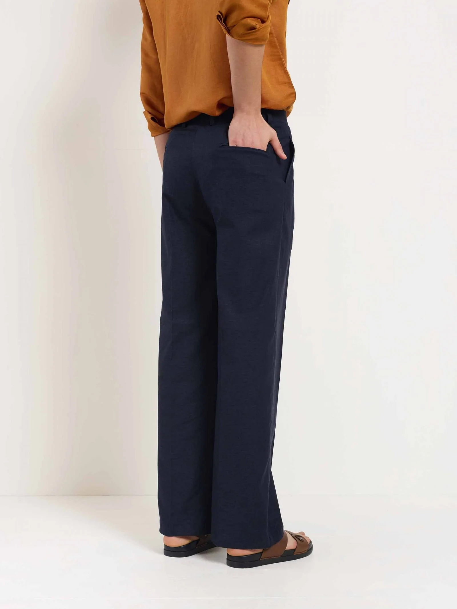 Blue Linen Baggy Fit Trousers - Image 6