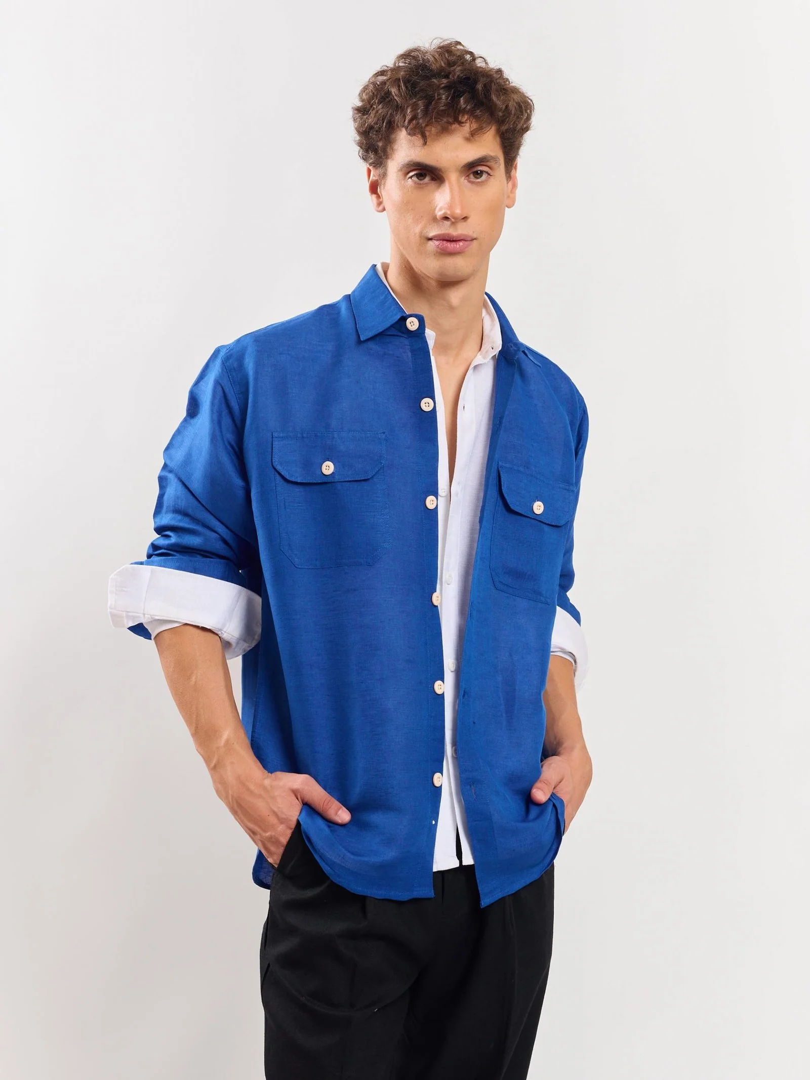 Blue Linen Overshirt - Image 4