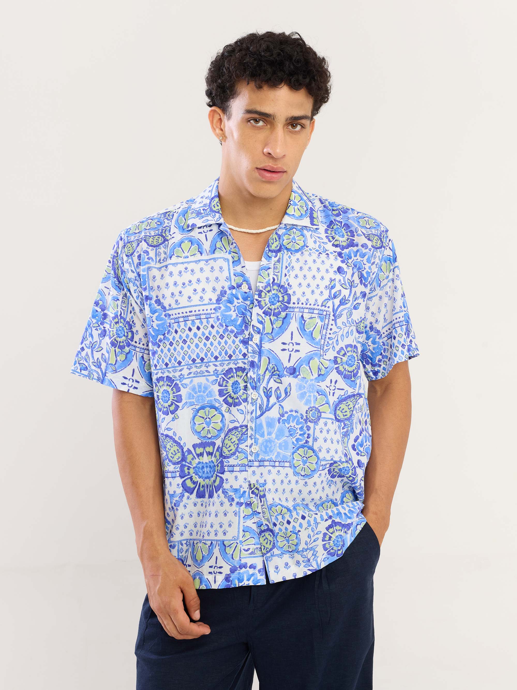 Blue Mosaic Printed Shirt - Image 2