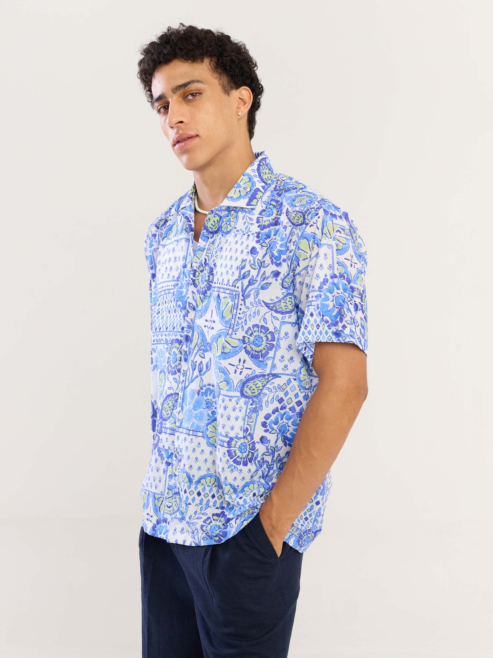 Blue Mosaic Printed Shirt - Image 3