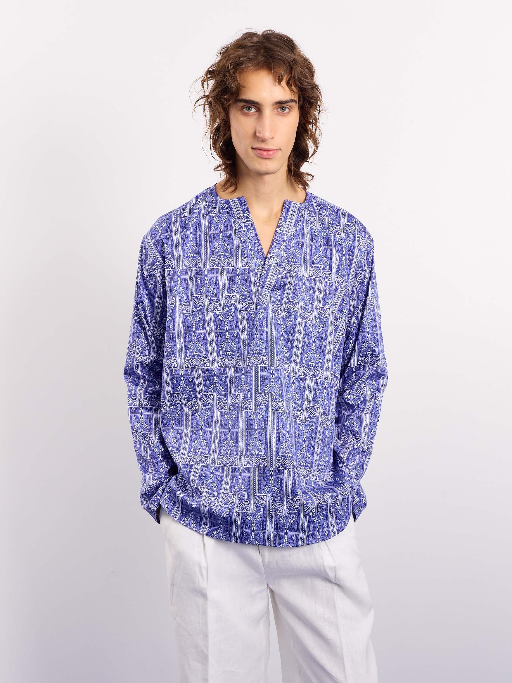 Blue Patterned Satin Pullover - Image 3