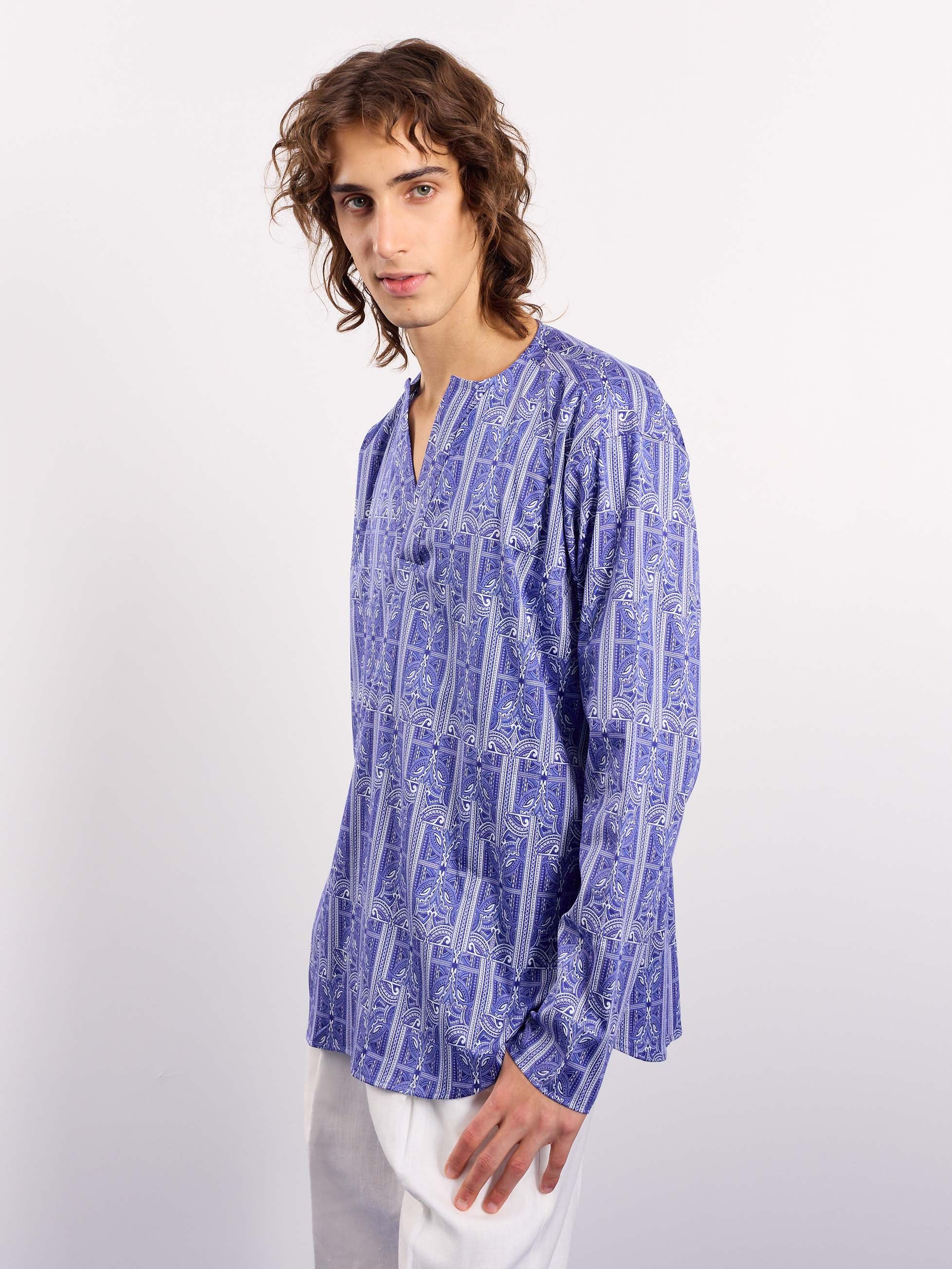 Blue Patterned Satin Pullover - Image 6