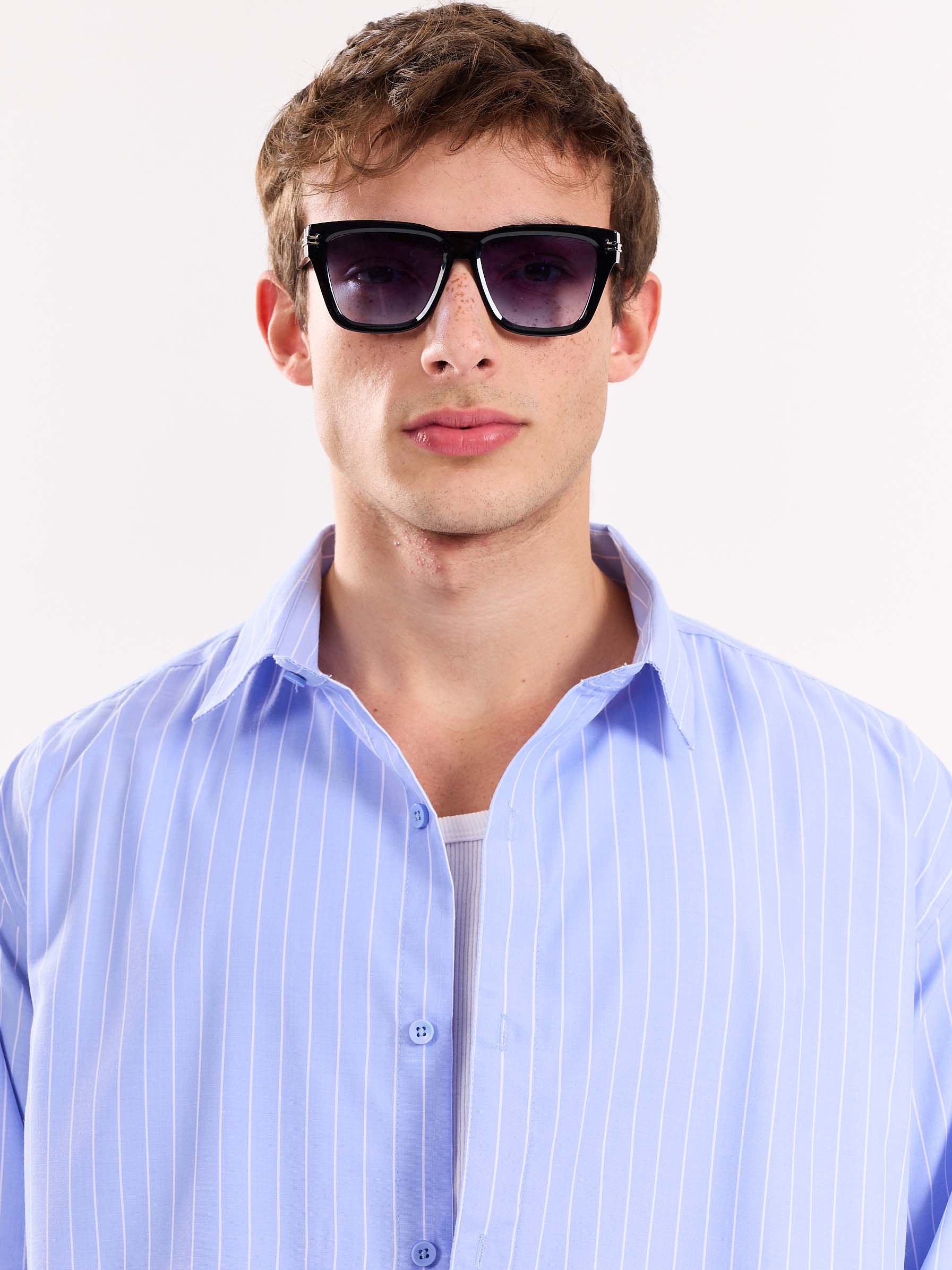 Blue Pinstripe Poplin Cropped Shirt - Image 5