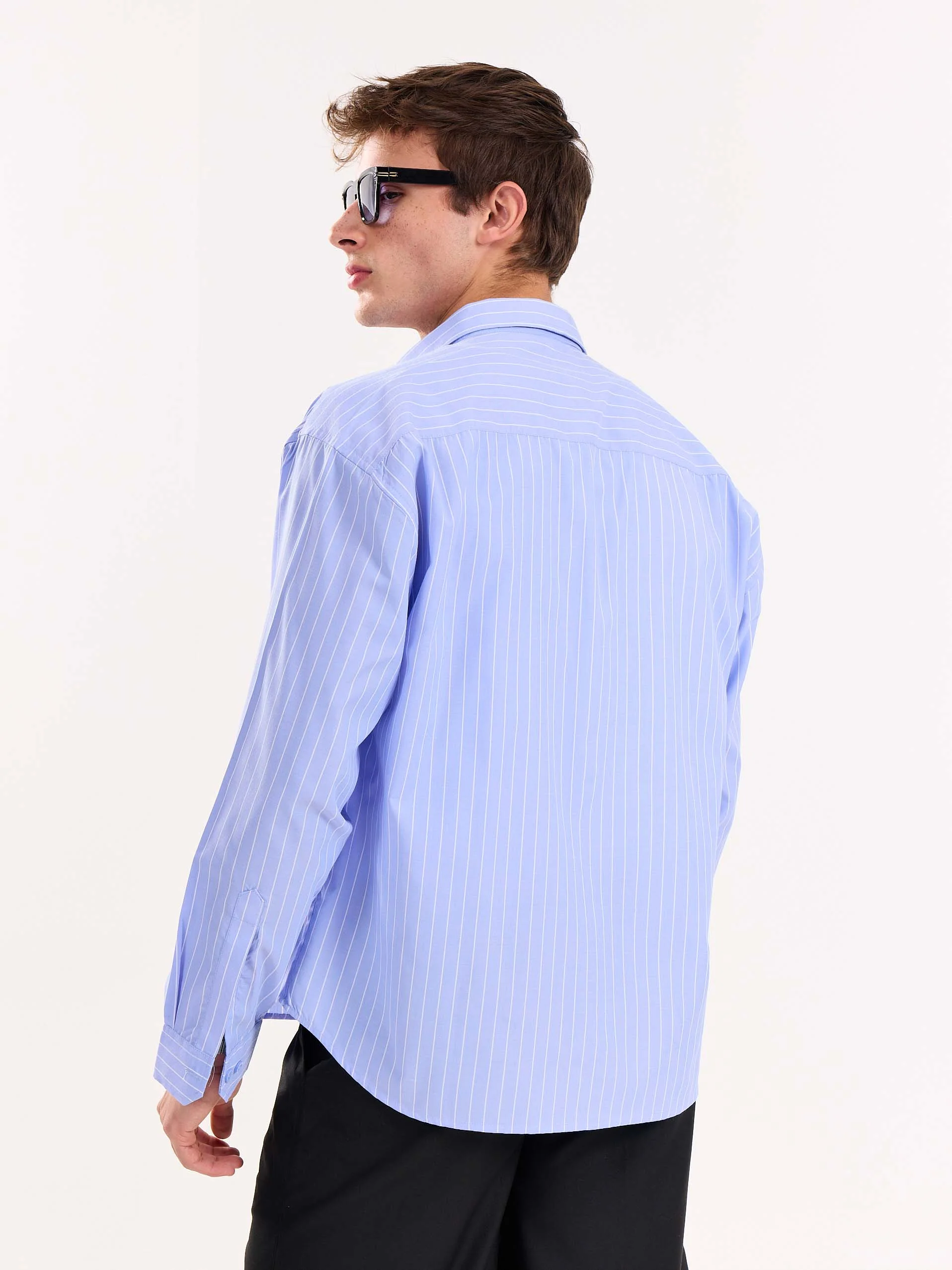 Blue Pinstripe Poplin Cropped Shirt - Image 8