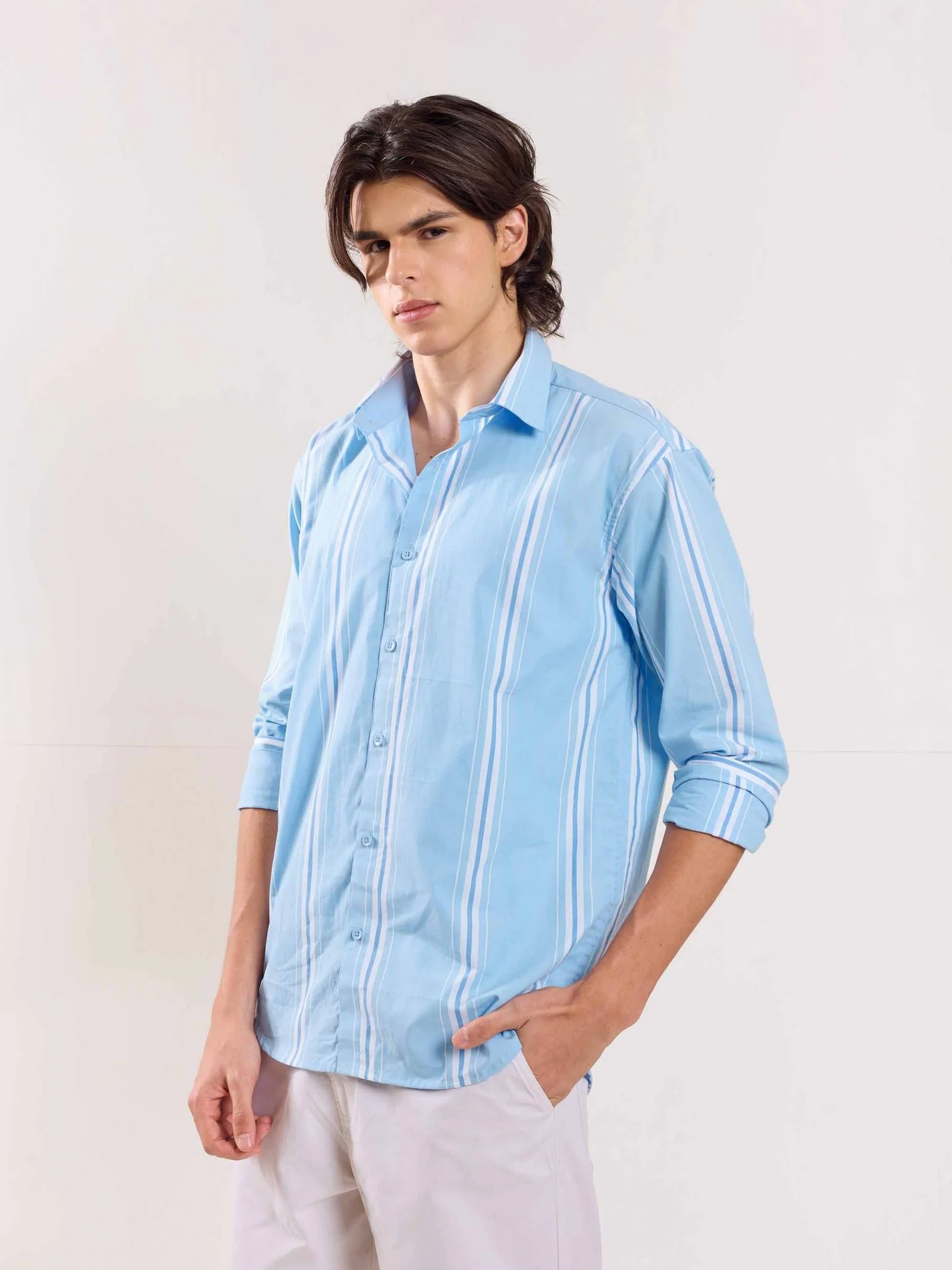 Blue Poplin Striped Shirt - Image 4