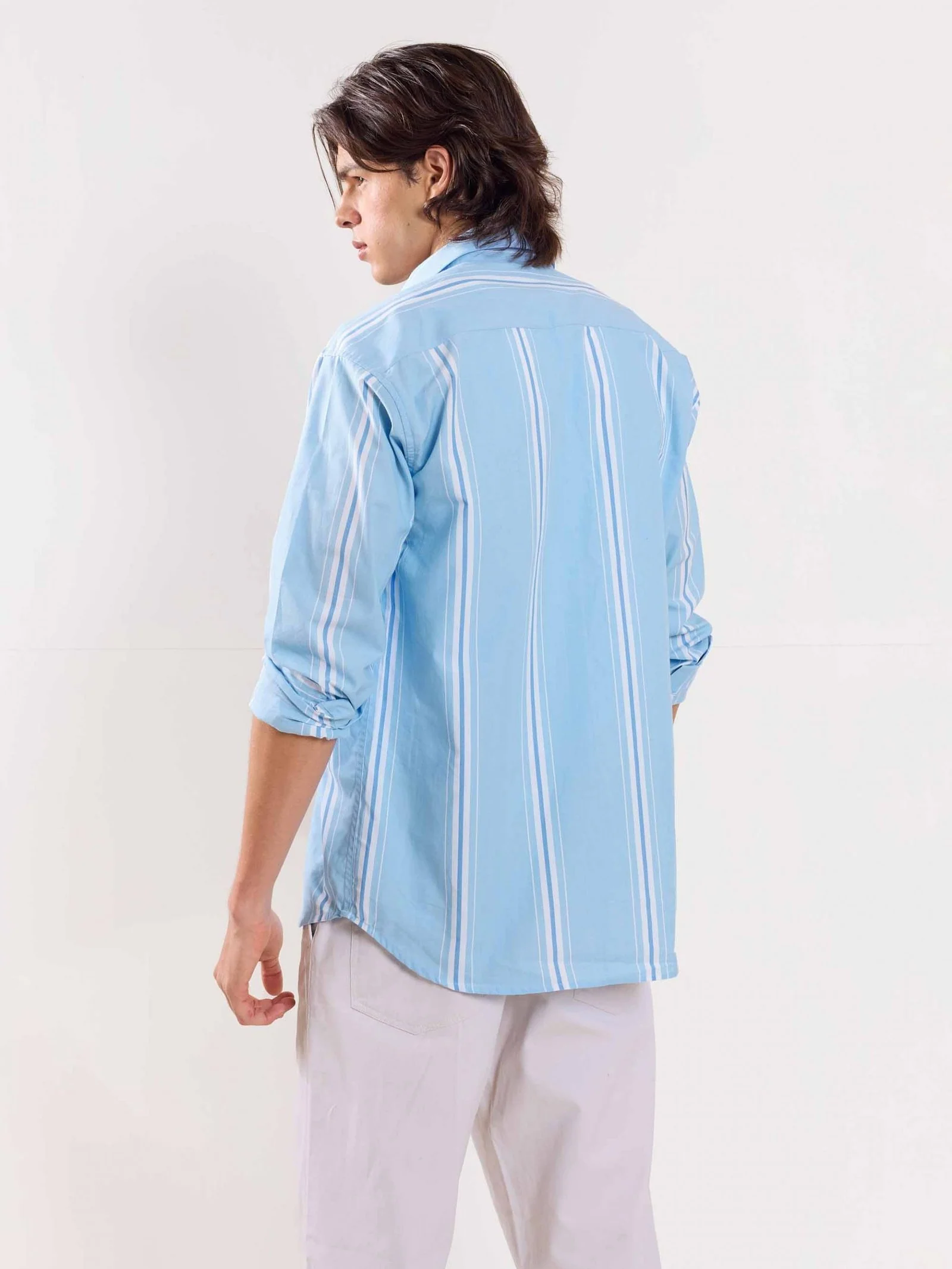 Blue Poplin Striped Shirt - Image 6