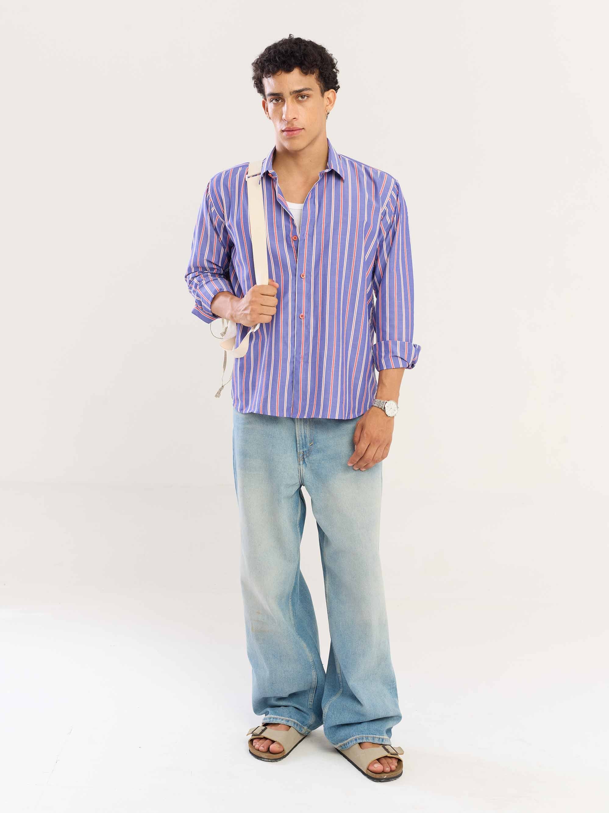 Blue & Red Striped Poplin Shirt - Image 2