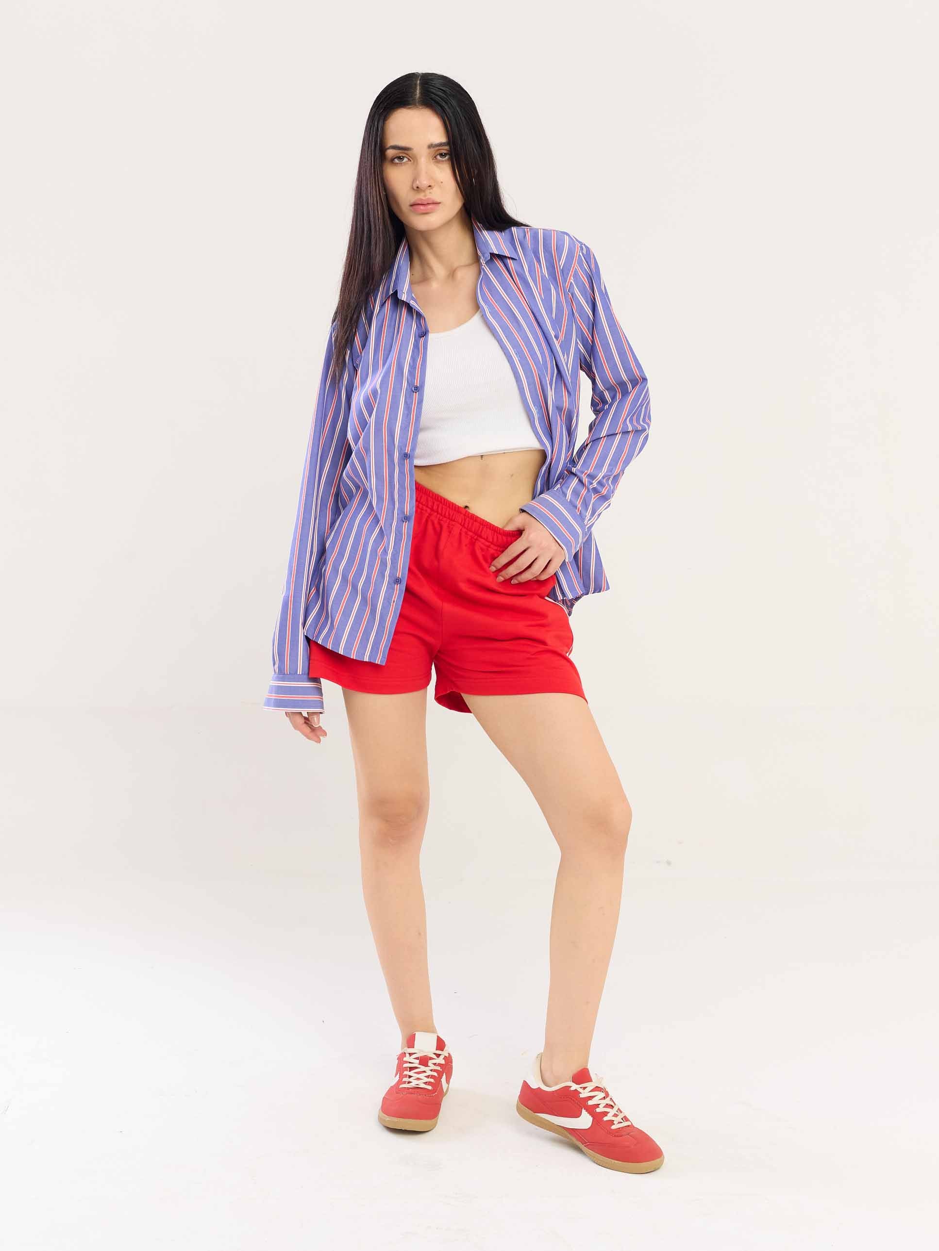 Blue & Red Striped Poplin Shirt - Image 4