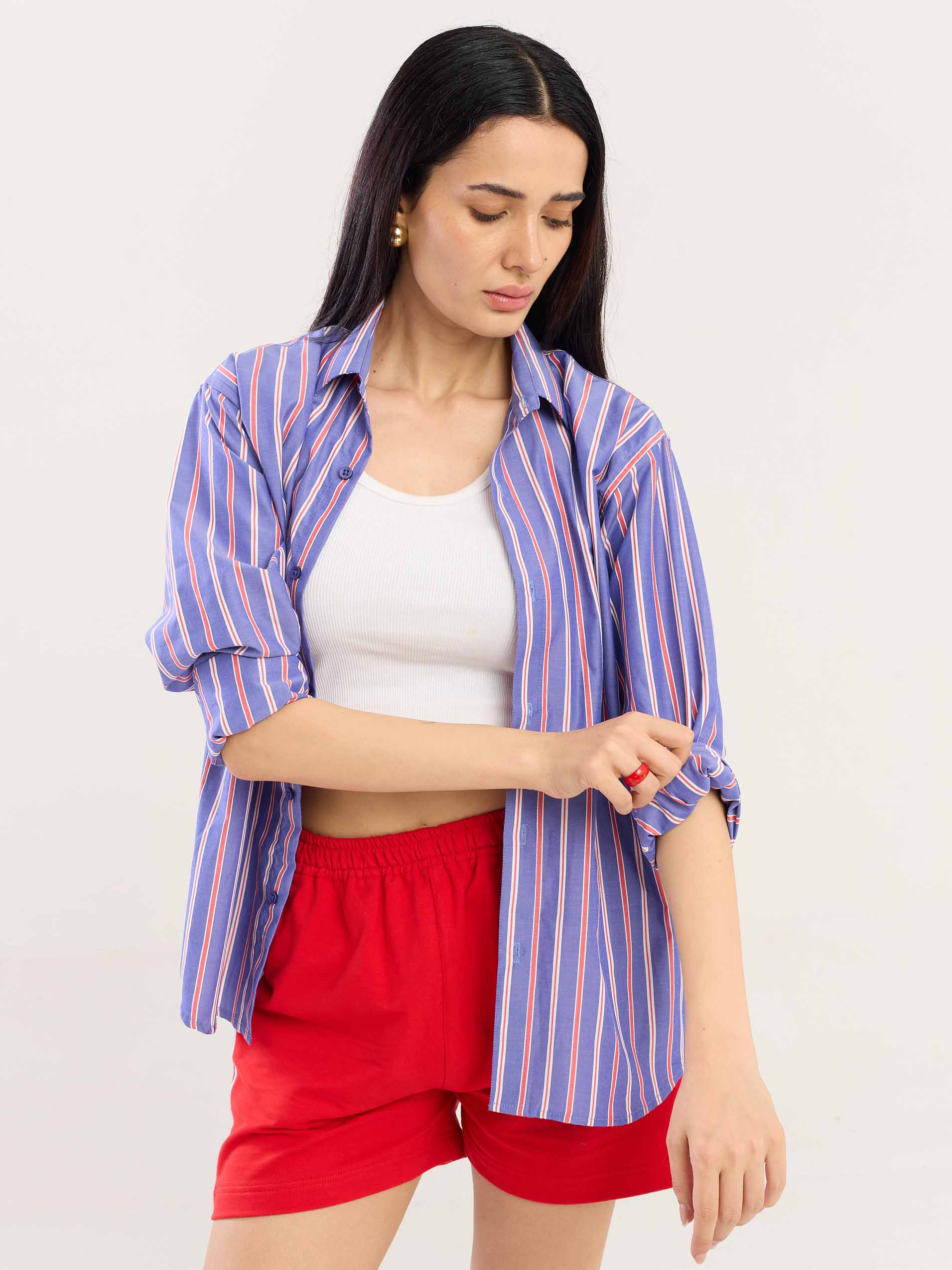 Blue & Red Striped Poplin Shirt - Image 6
