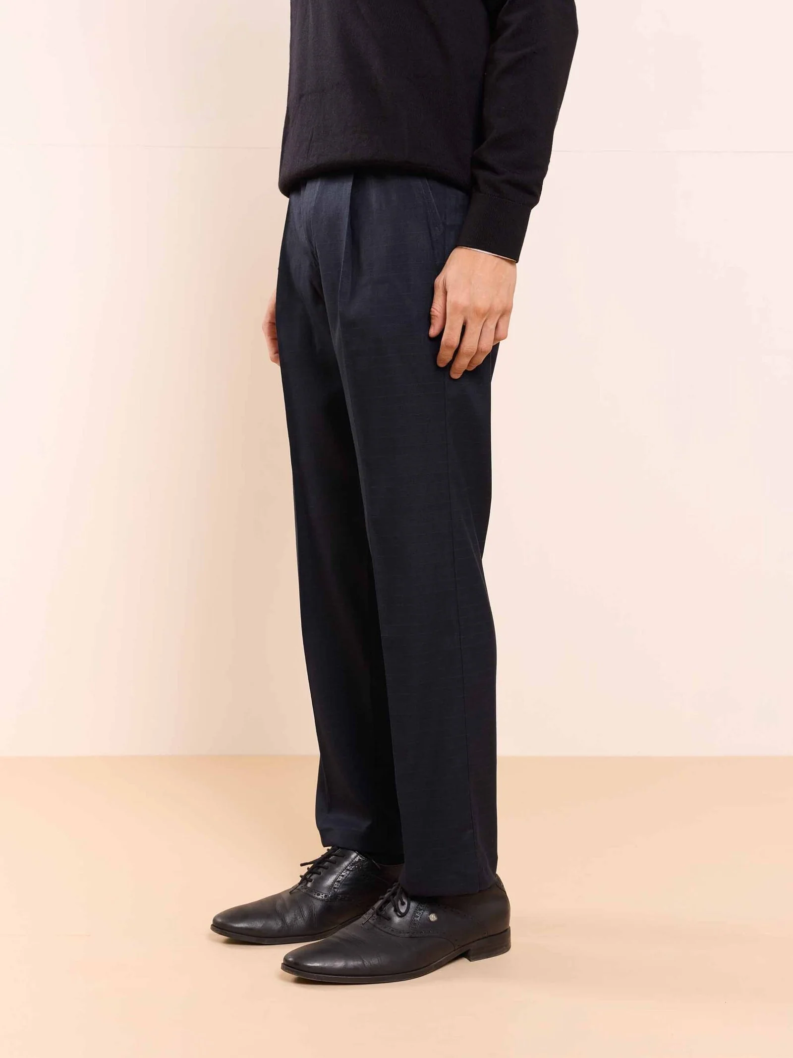 Blue Straight Fit Checked Trousers - Image 4