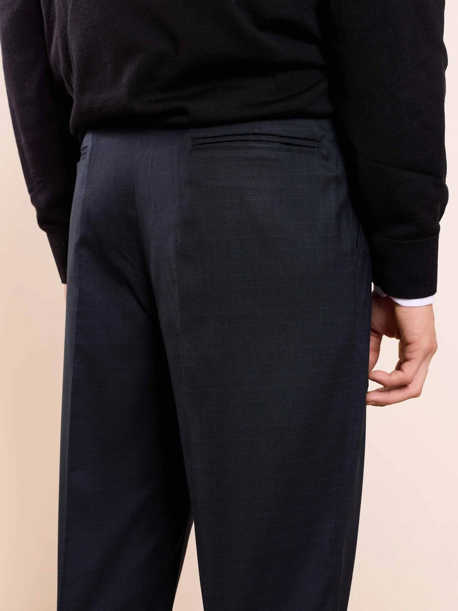 Blue Straight Fit Checked Trousers - Image 6