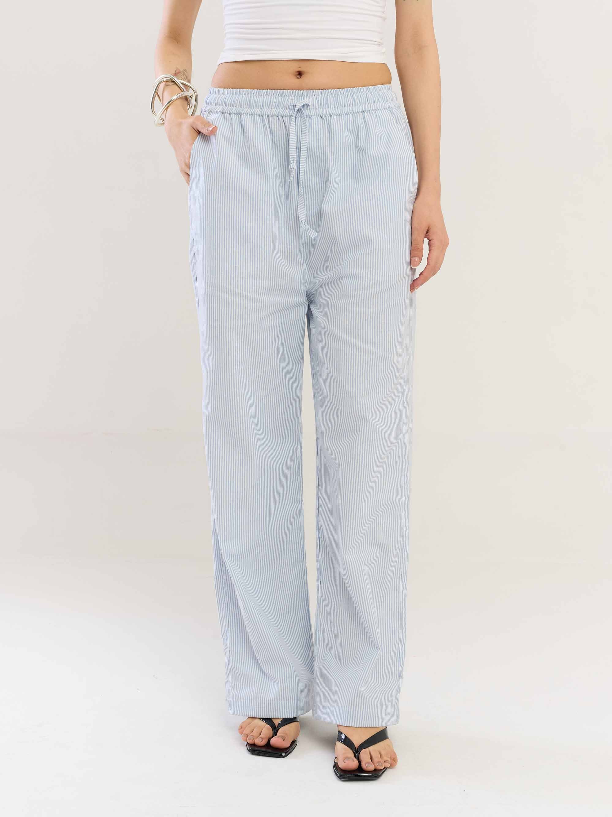 Blue Striped Cotton Pull-on Pants - Image 3
