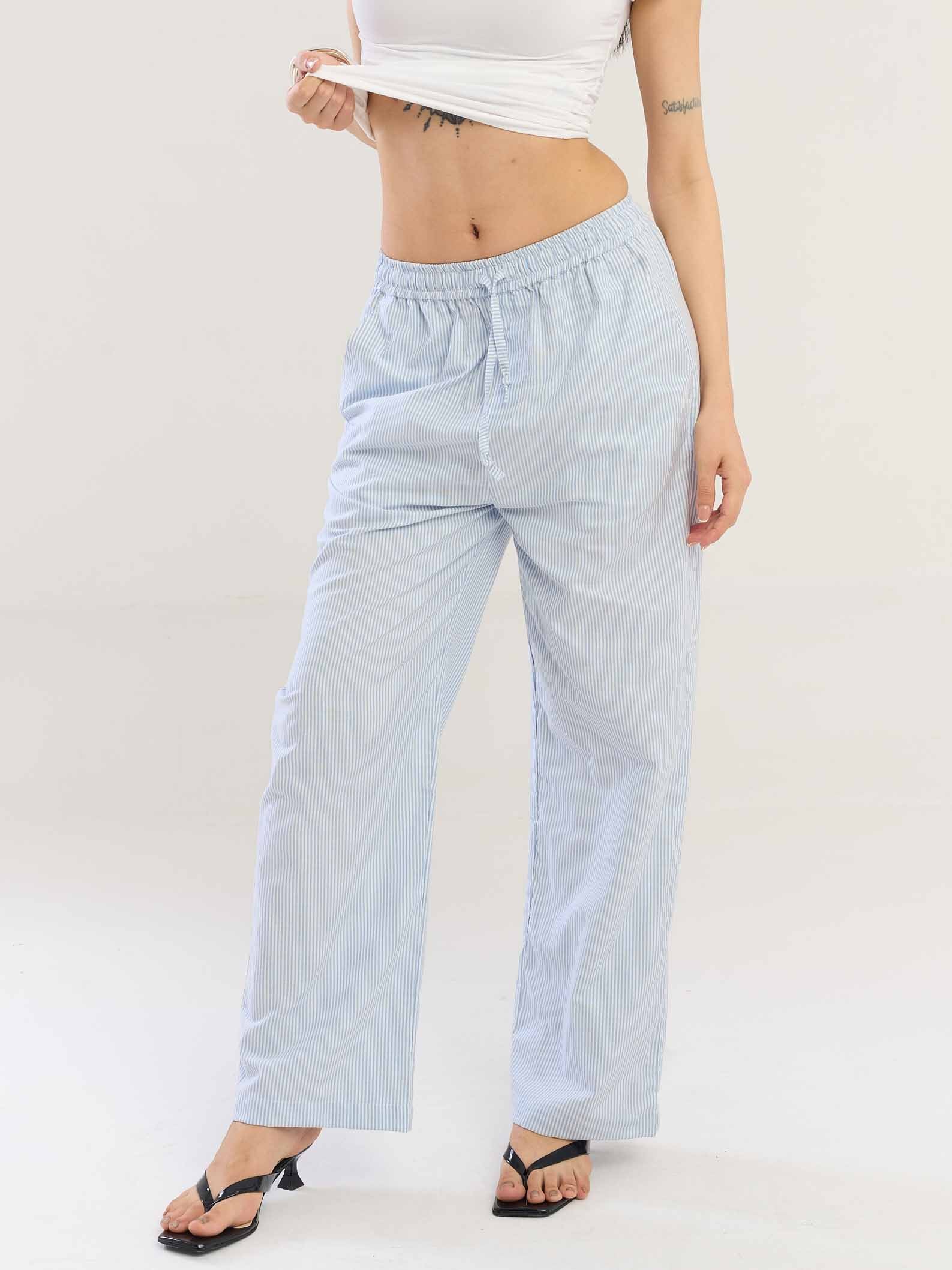 Blue Striped Cotton Pull-on Pants - Image 4