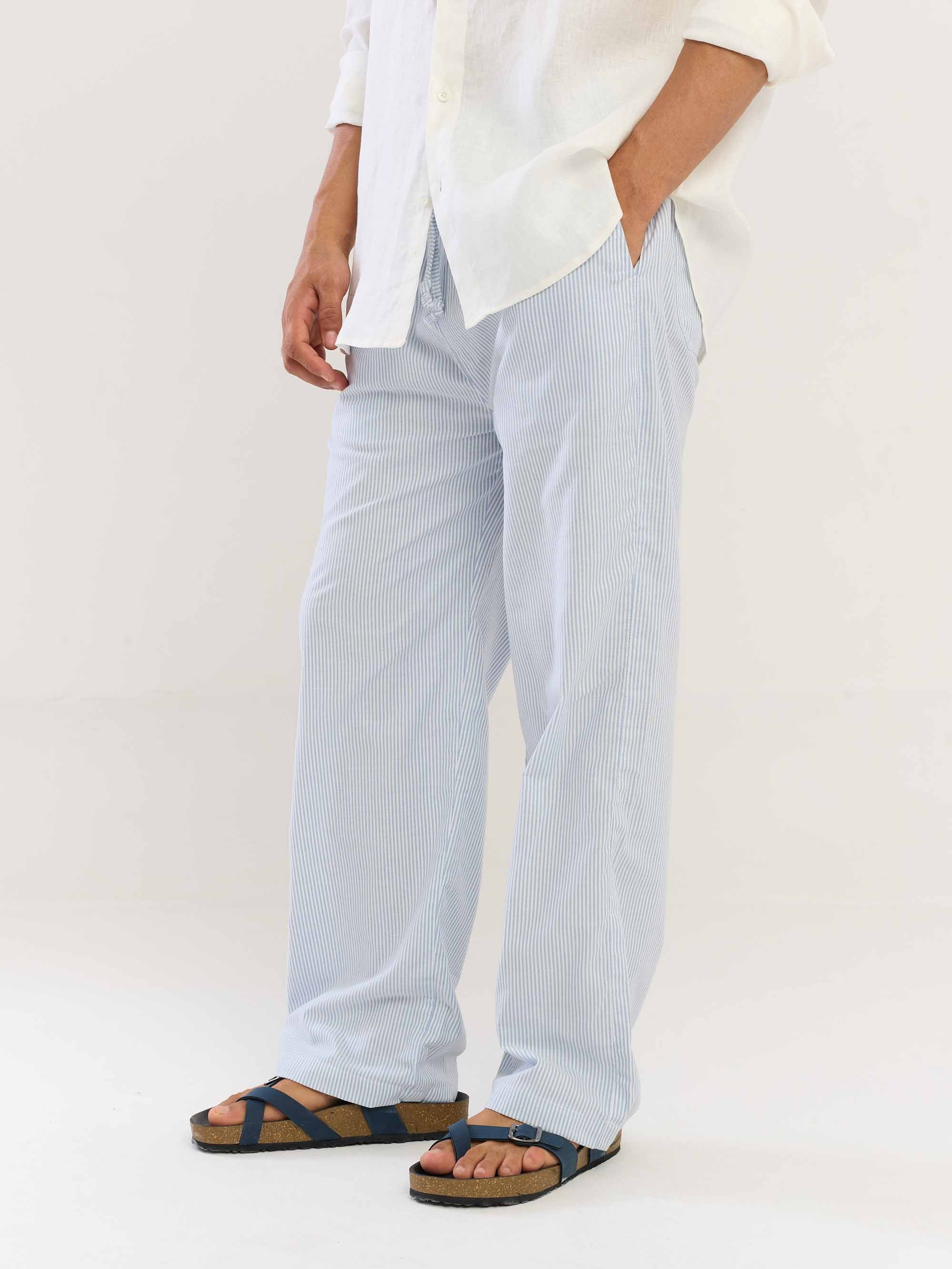Blue Striped Cotton Pull-on Pants - Image 5