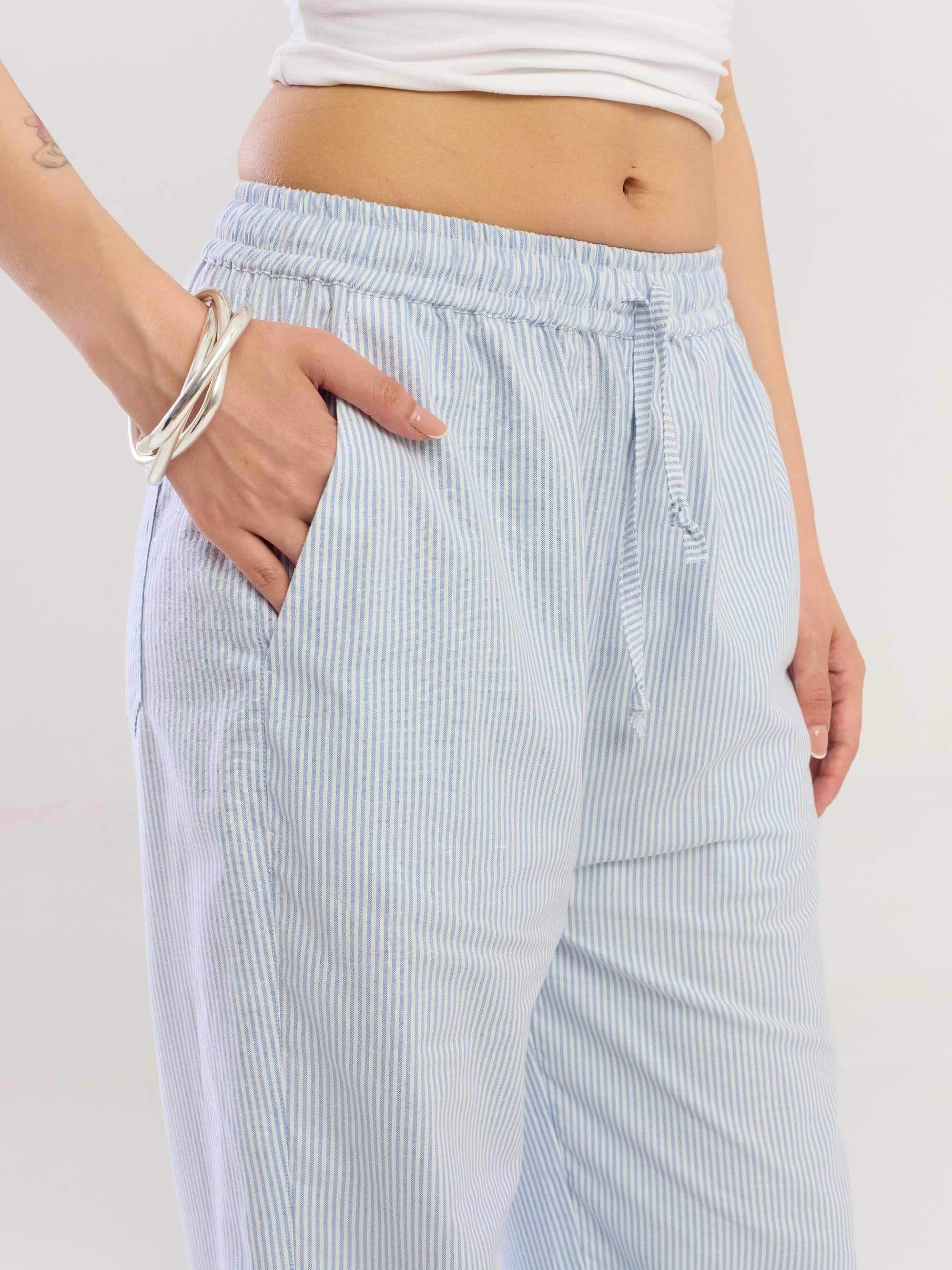 Blue Striped Cotton Pull-on Pants - Image 6