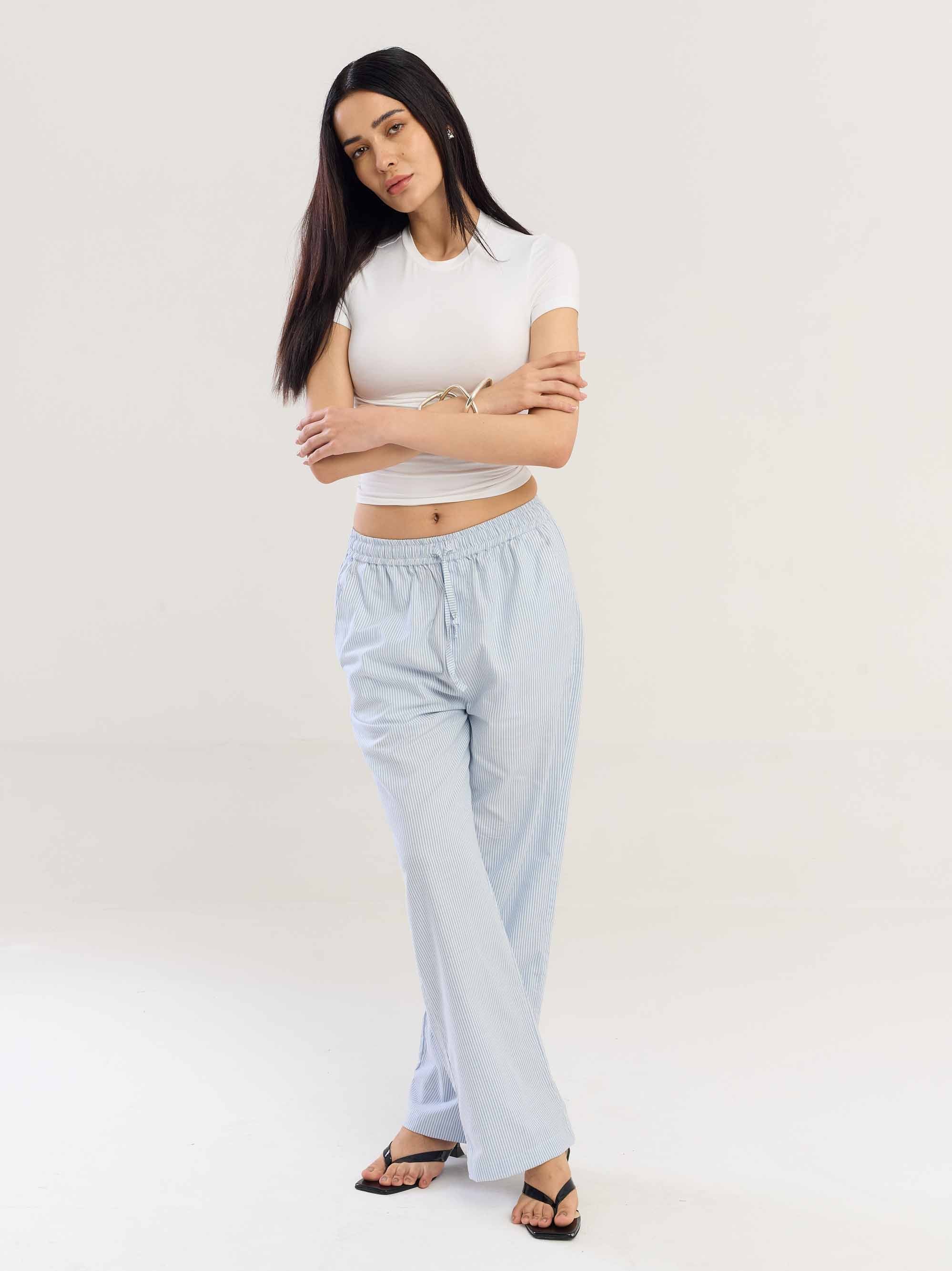Blue Striped Cotton Pull-on Pants - Image 7